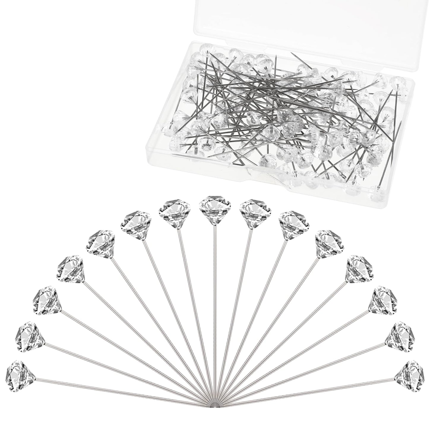100 Pcs Sewing Pins, Pearl Pins for Flowers Wedding Pins Quilting Pins with Plastic Box Bouquet Pins Straight Head Pins for Dressmaking Bridal Hair Accessories Blocking Knitting Decorations DIY Craft