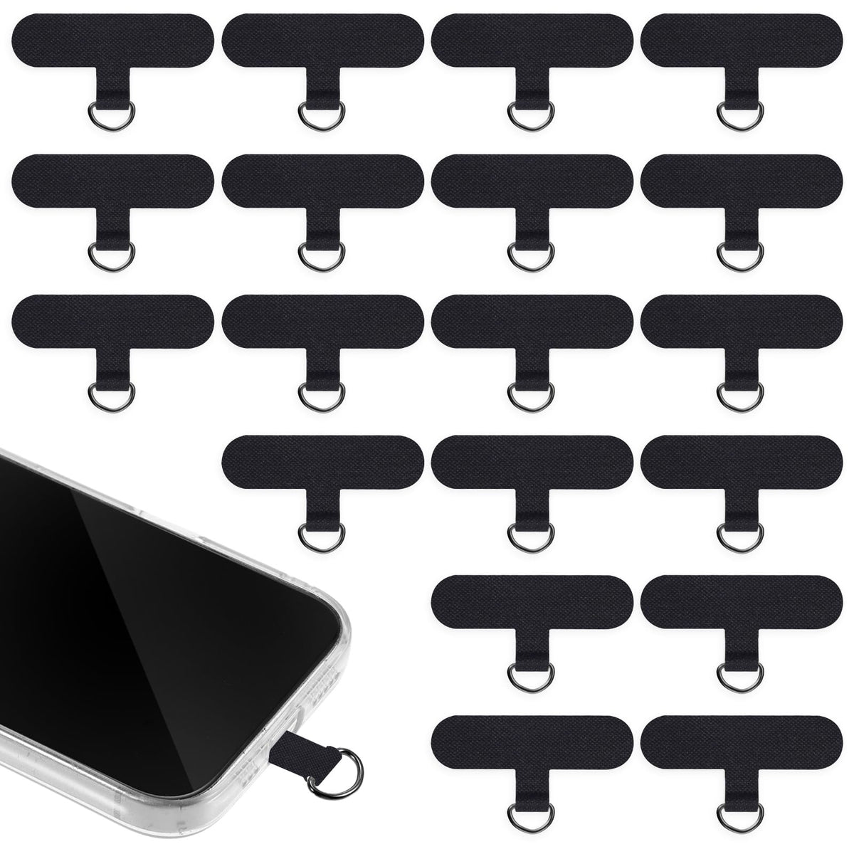 Hpmjz 40 pcs Phone Tether Tabs Universal Phone Lanyard Patches Cellphone Tether Replacement Strap Holder Lanyard Replacement Part for Cell Strap Transparent Compatible Cases (Black)