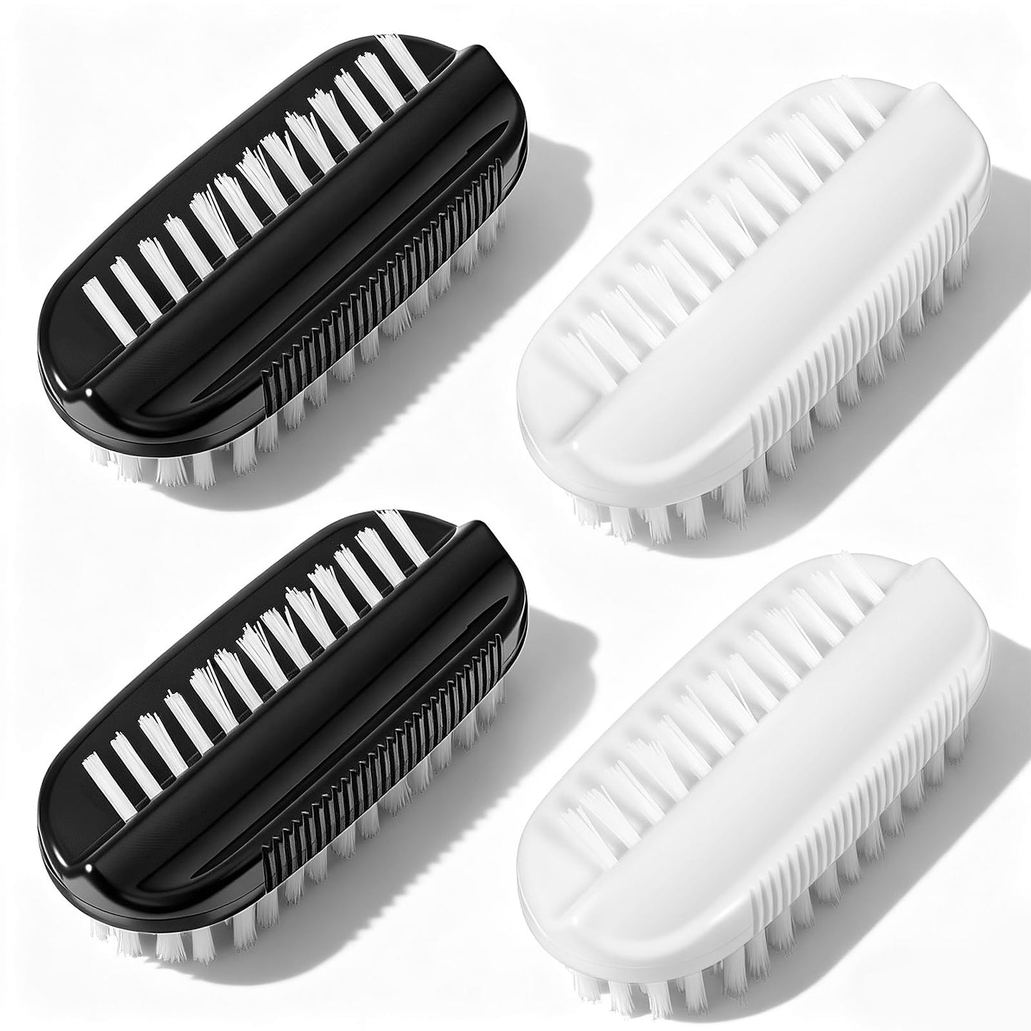 QFGasre 4Pcs Nail Brush for Cleaning Fingernails Two Sided Hand Fingernail Scrub Brush Soft Stiff Nail Brushes Set Cleaning Under Nails for Men Women (Black White)
