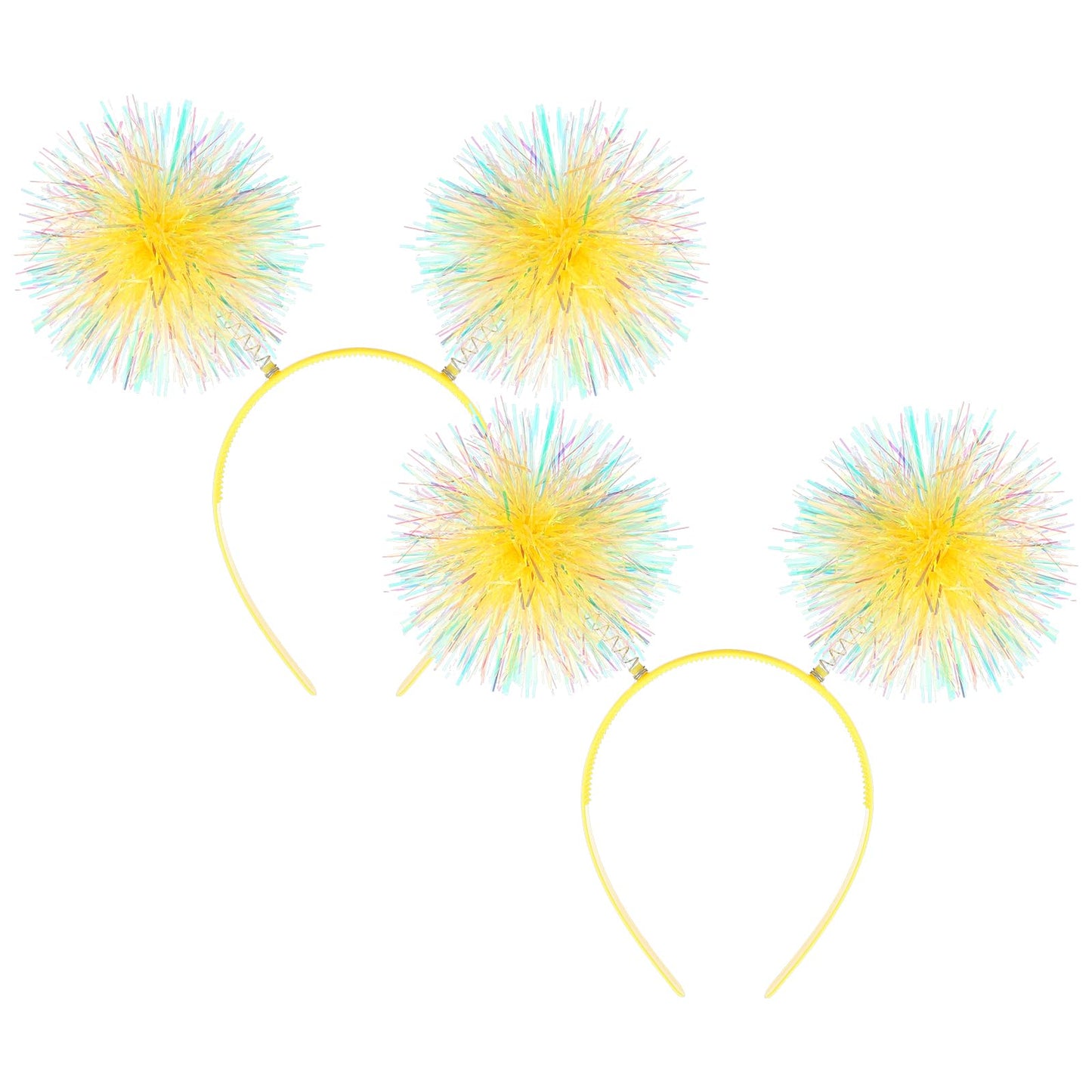 COMNICO 3 Pcs Pom Pom Headband Shiny Fashion Birthday Headband Sparkly Fluffy Ball Hair Hoops Antenna Headband for Women Girls Christmas Crazy Hair Day Rave Cosplay Fun Crazy Hat Accessories (yellow)