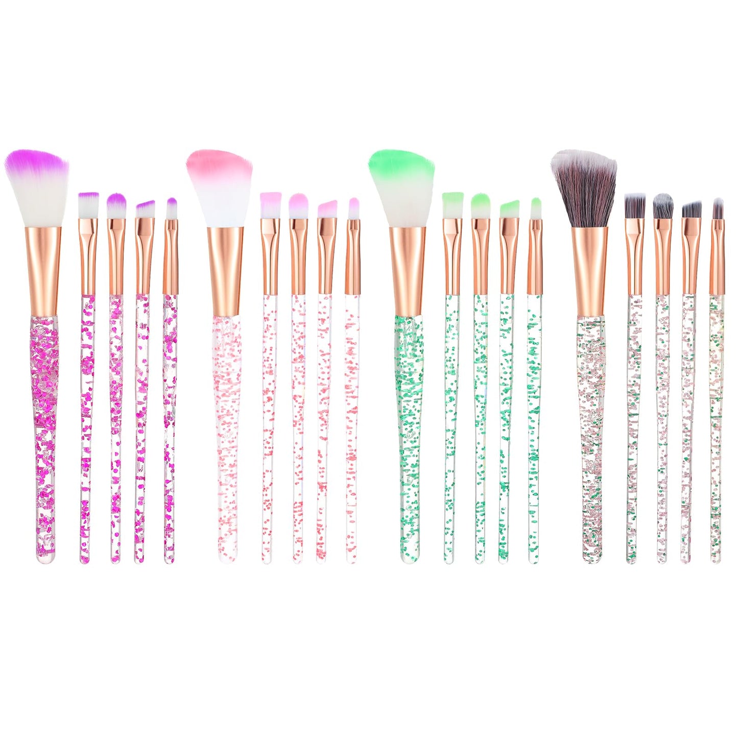 YBEATY 20 Pcs Glitter Crystal Makeup Brush Set Bling Concealer Eye Shadow Eyeliner Brushes Sparkle Foundation Cosmetic Lip Blending Synthetic Brushes Tools Kit for Women Transparent Handles