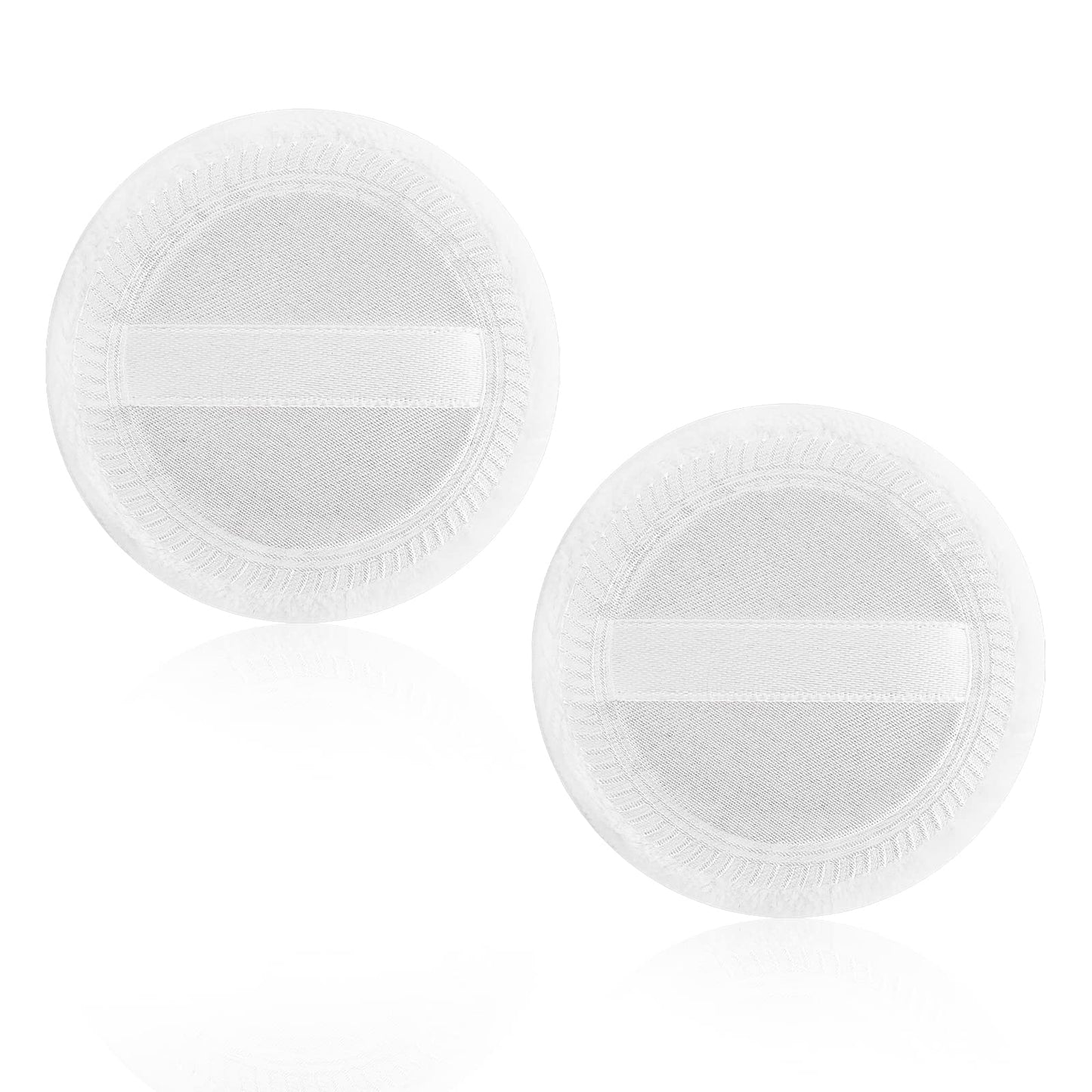 Sibba Loose Powder Puff Round Velour Face Makeup Compact Body Container Setting Pressed Blending Foundation Cream Make Up Ribbon Strap Sponge Cushion Applicator (2 PCS White)