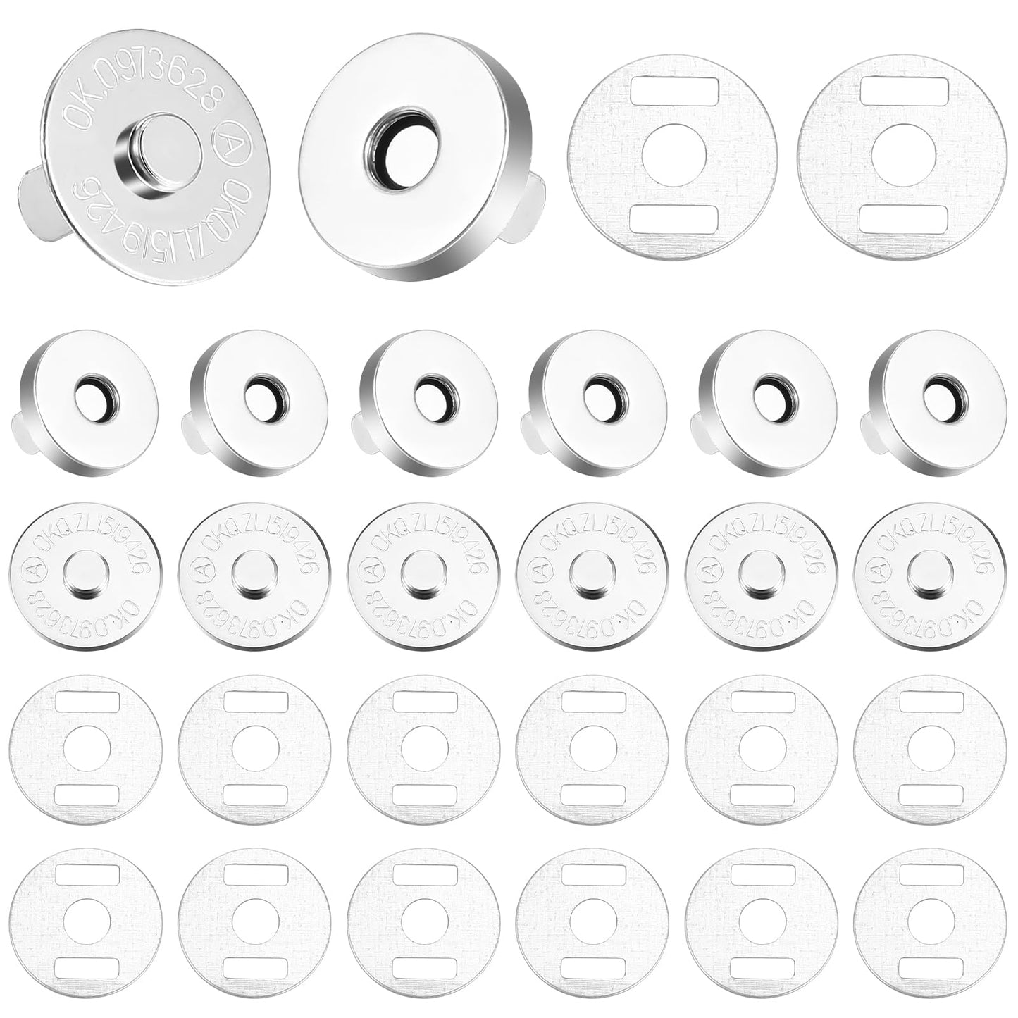 COMNICO 24 Sets Button Clasps Snaps 14mm Round Fastener Snap Clasps with Washer Silver Metal Clothes Sewing Replacement Snaps for Purses and Handbags Closures Sewing Clothes DIY Craft