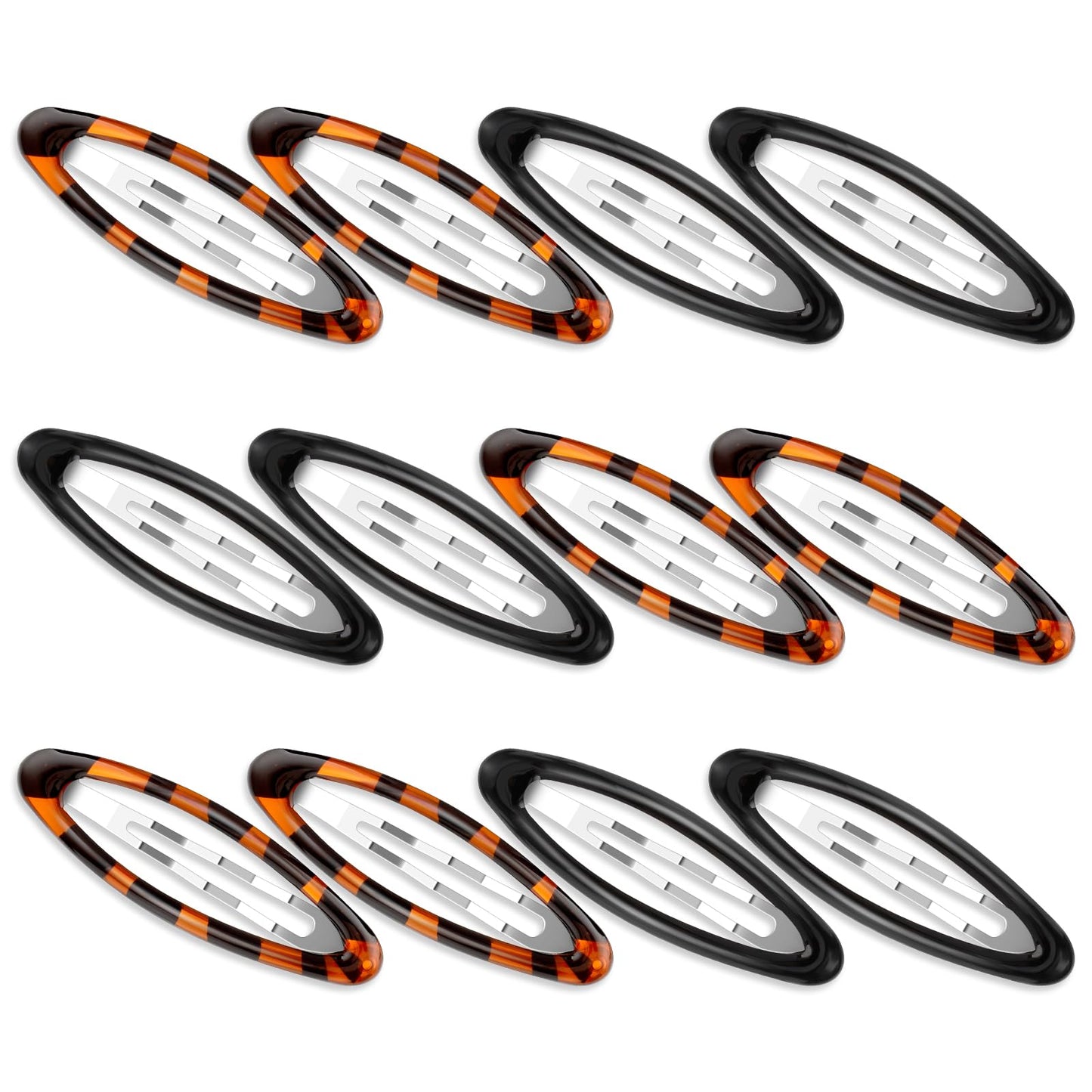 12 Pcs Oval Snap Hair Clip Metal Snap Hair Barrettes Non-Slip Water Drop Hair Pin Ellipse Thin Grips Tortoise Hair Accessories for Women Girls Long Short Thick Fine Curly Straight Hair