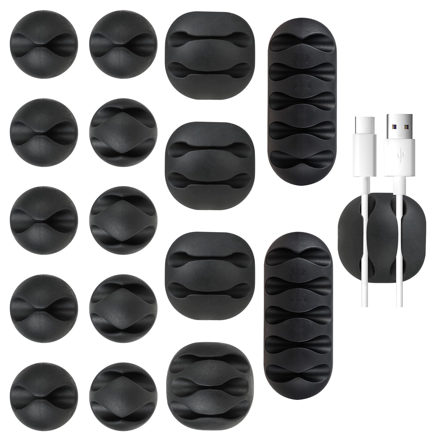 16PCS Cable Holder Clips Adhesive Cord Organizer Adjustable Charger Wire Holder Clips Silicone Cord Wire Organizer Cable Management Holders for Car Home Office Desk Cubicle Nightstand Computer