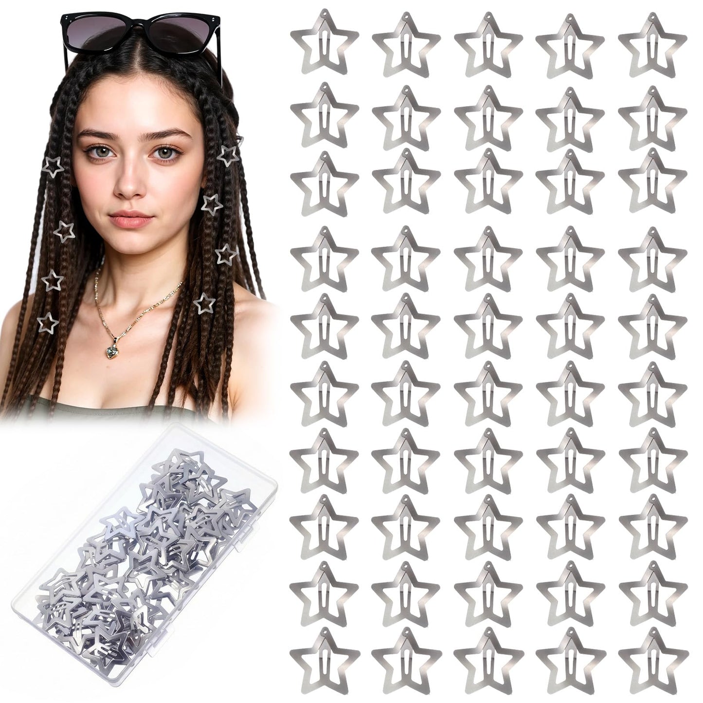 YUXIANLB Pack of 50 Star Hair Clips for Girls Star Hair Clips Cute Accessories Kawaii Metal Snap Hair Clips for Women Colourful Y2k Aesthetic Glitter Stars Clips