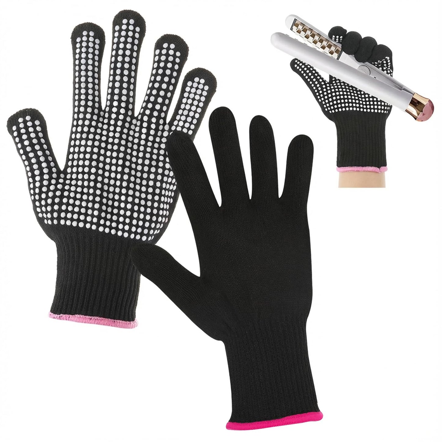 Dimeho Pack of 2 Professional Heat Resistant Gloves, Non-Slip Silicone Nubs, Heat Protection Gloves for Hair Styling, Heat Blocking Work Gloves for Women (White)
