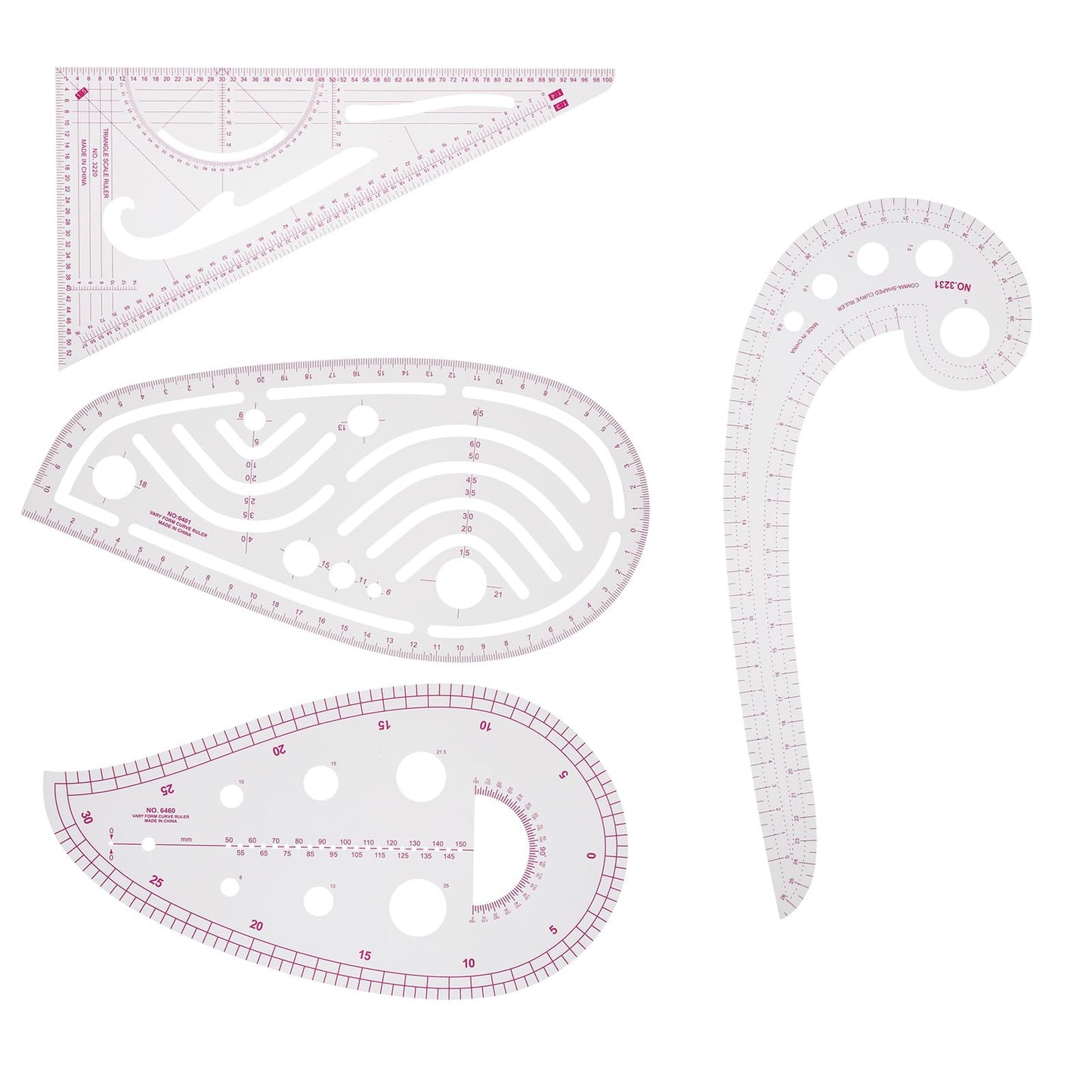 WLLHYF 4 Pieces Ruler Sewing Tailor Ruler Clothing Ruler Transparent Ruler Set Plastic Sewing Tools Curve Ruler for Curves Dress Sewing Dressmaking