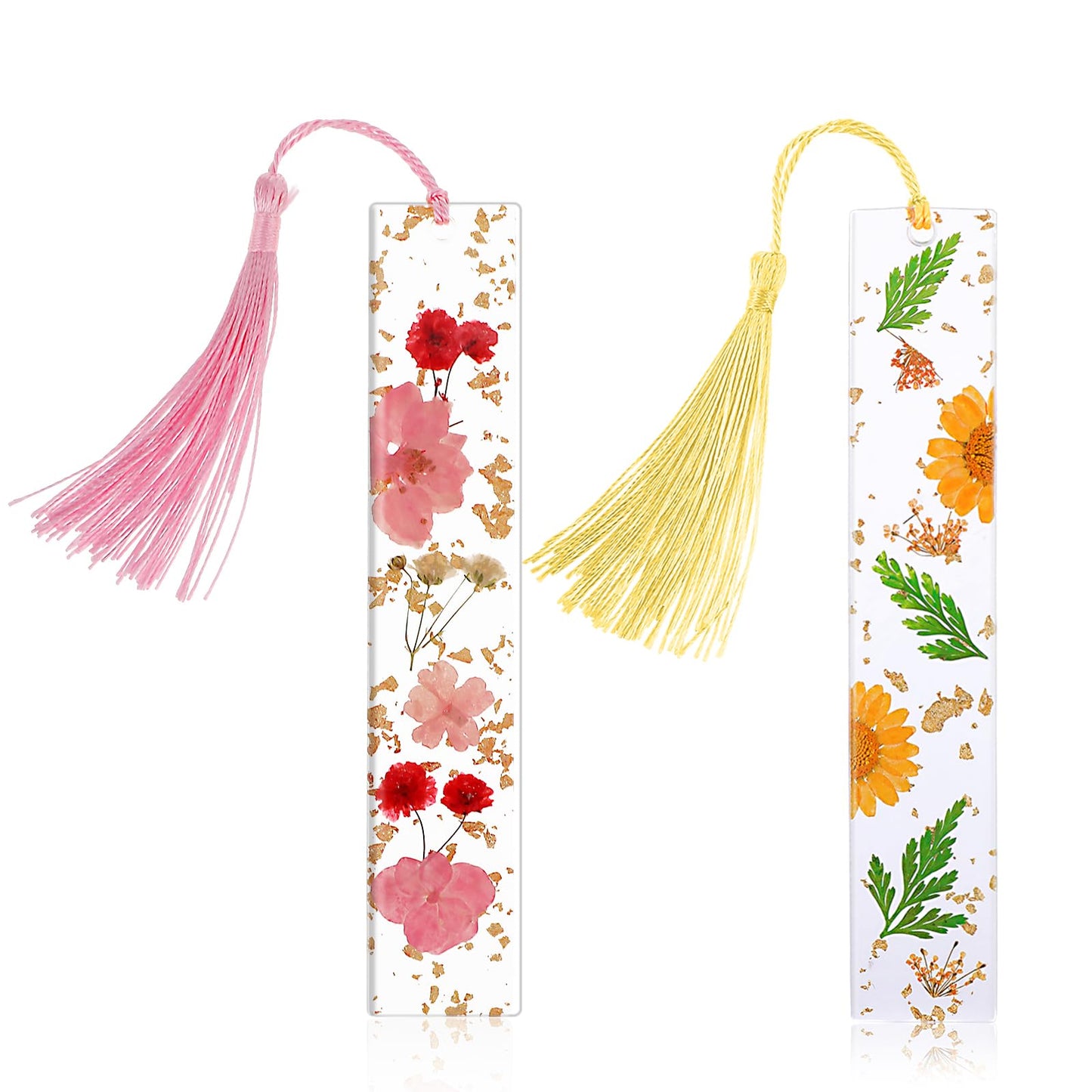 Dimeho 2 Pack Book Marks Tassels Dried Flower Bookmarks Clear Pressed Floral Book Markers Durable Handmade Cute Book Marking Accessories Gift for Students Bookworms Increase Reading Interest