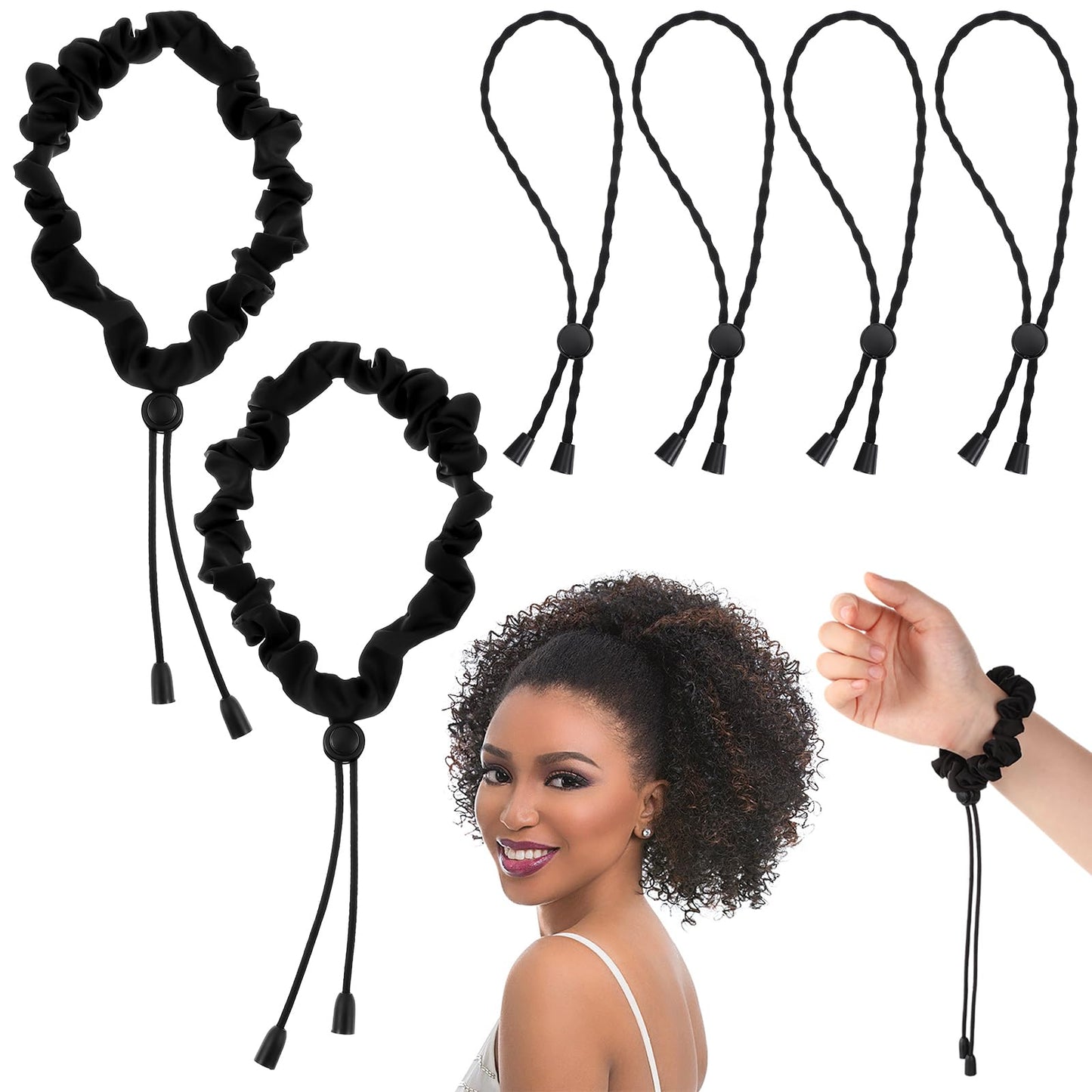 Sibba Hair Bun Rips Tie Locs Accessories 6 PC Curly Bracelets Lock Stretcher Dreadlock Loc Stretching Stretchers Thick Long High Ponytail Holder Elastics Band Soft Braid Scrunchies Adjustable Headband