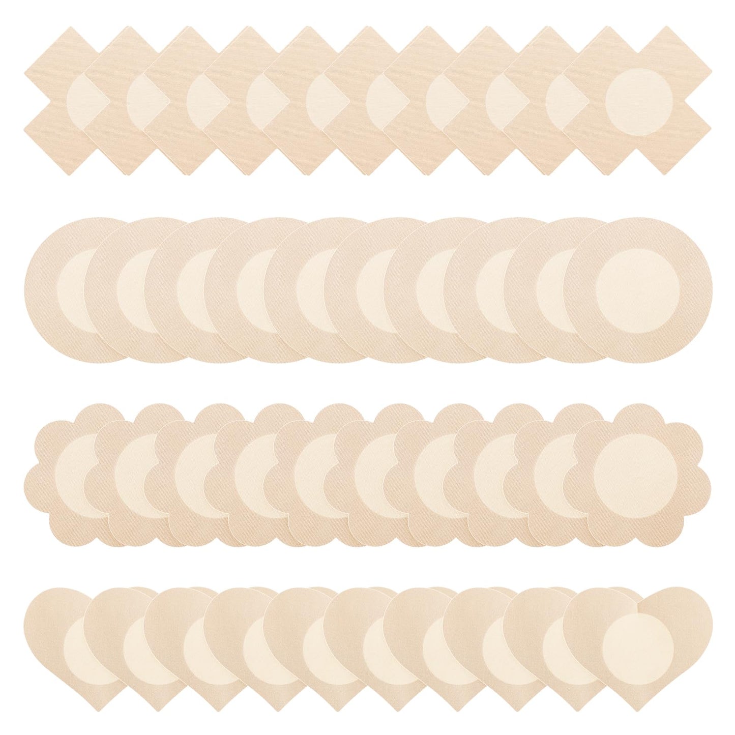 Sibba 4 Styles Nipple Cover Pasties, 80Pcs Disposable Breast Covers Nipple Covers, Self-Adhesive Bra Pad, No Show Satin Breast Petals Stickers for Women Girls(Nude)