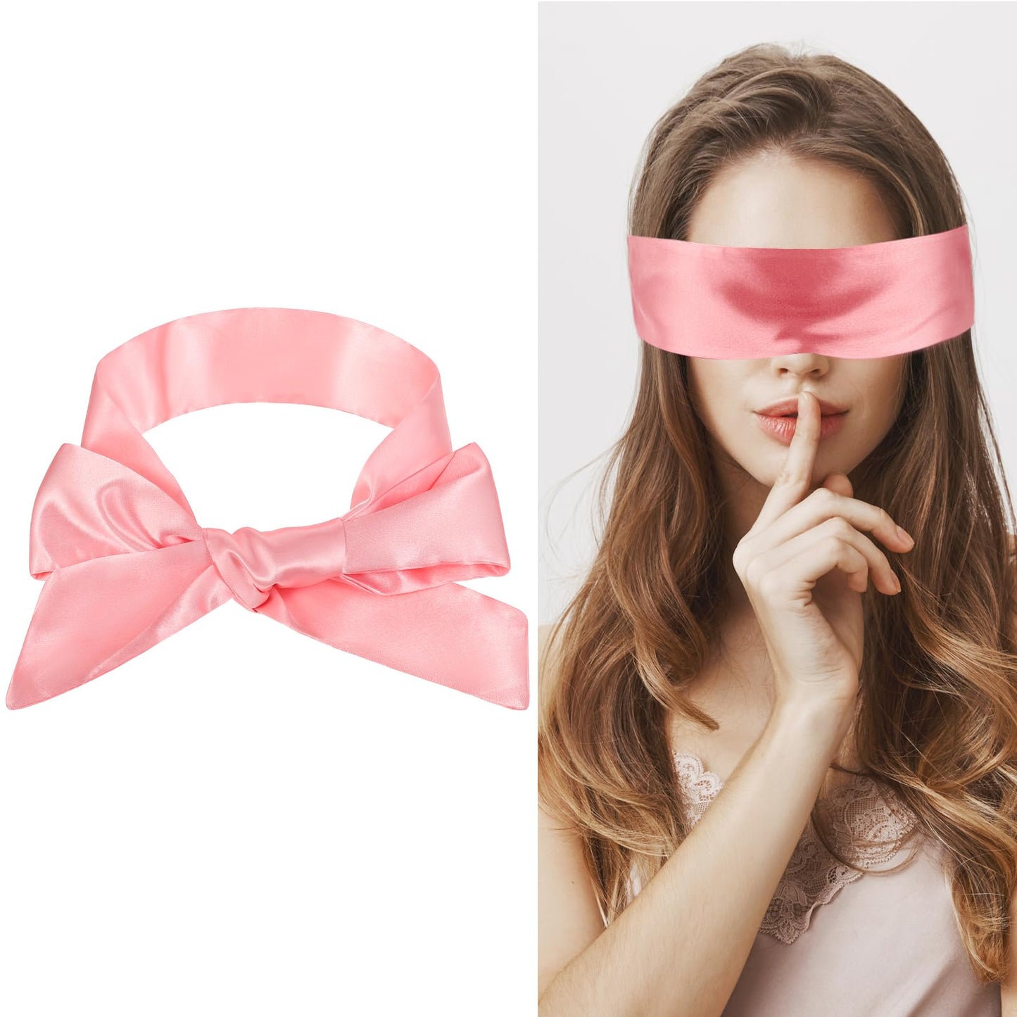 COMNICO Satin Sleep Eye Mask, 150cm/59inch Adjustable Comfortable Soft Eye Shield Cover, Night Blackout Sleep Cooling Blindfold for Adult Travel Nap Meditation (Pink)