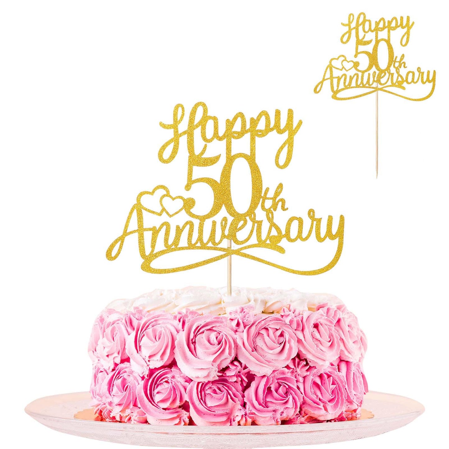 Sibba Gold Glitter Happy 50th Anniversary Cake Toppers Picks Wedding Anniversary Party Decorations Party Supplies Frosting Card Icing Decor Pantry Staples Cooking Baking