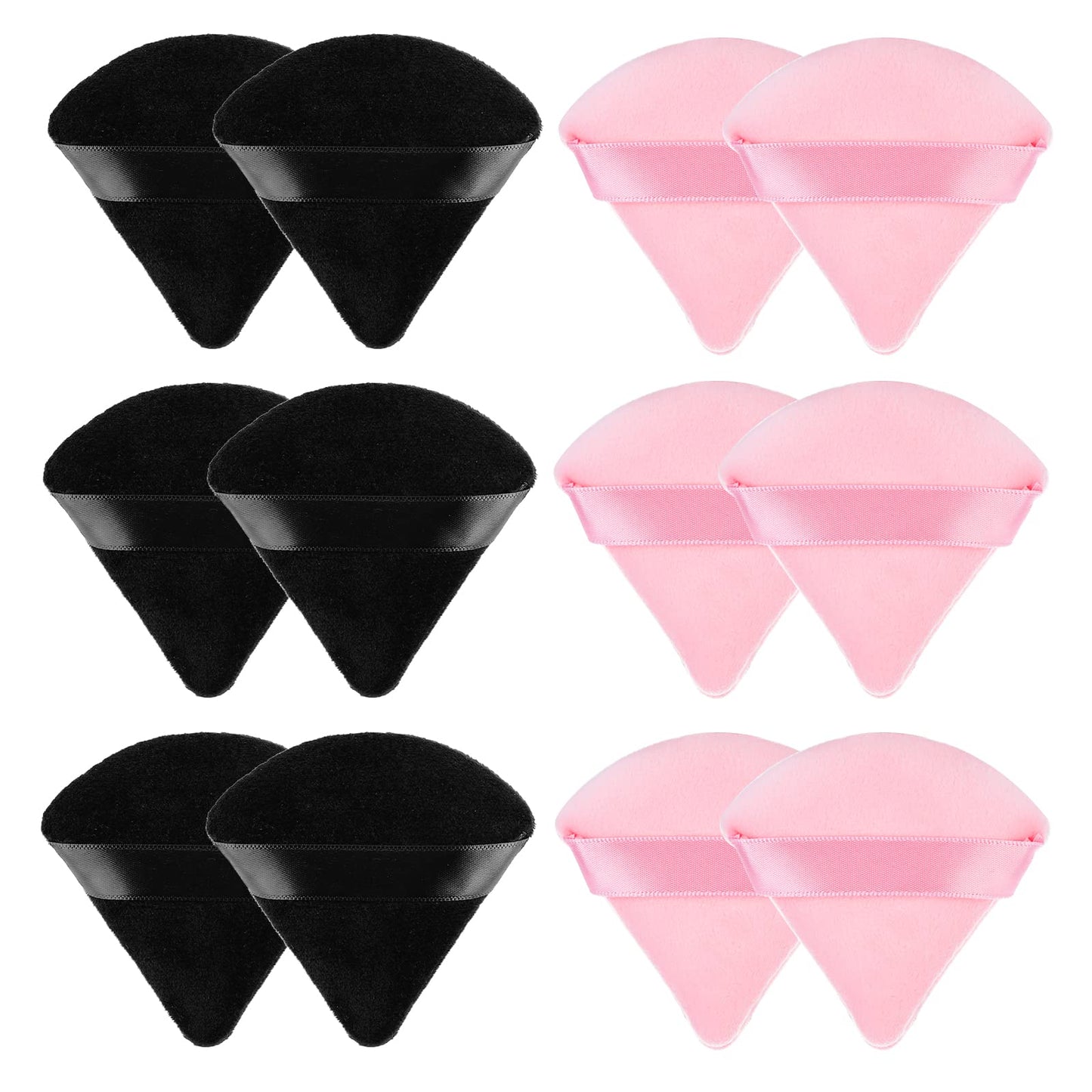 Sibba 12 Pieces Triangle Powder Puffs Face Cosmetic Puff Washable Reusable Soft Plush Sponge Makeup Foundation for Body Loose Wet Dry Tool, Black&Pink, Pack of 1