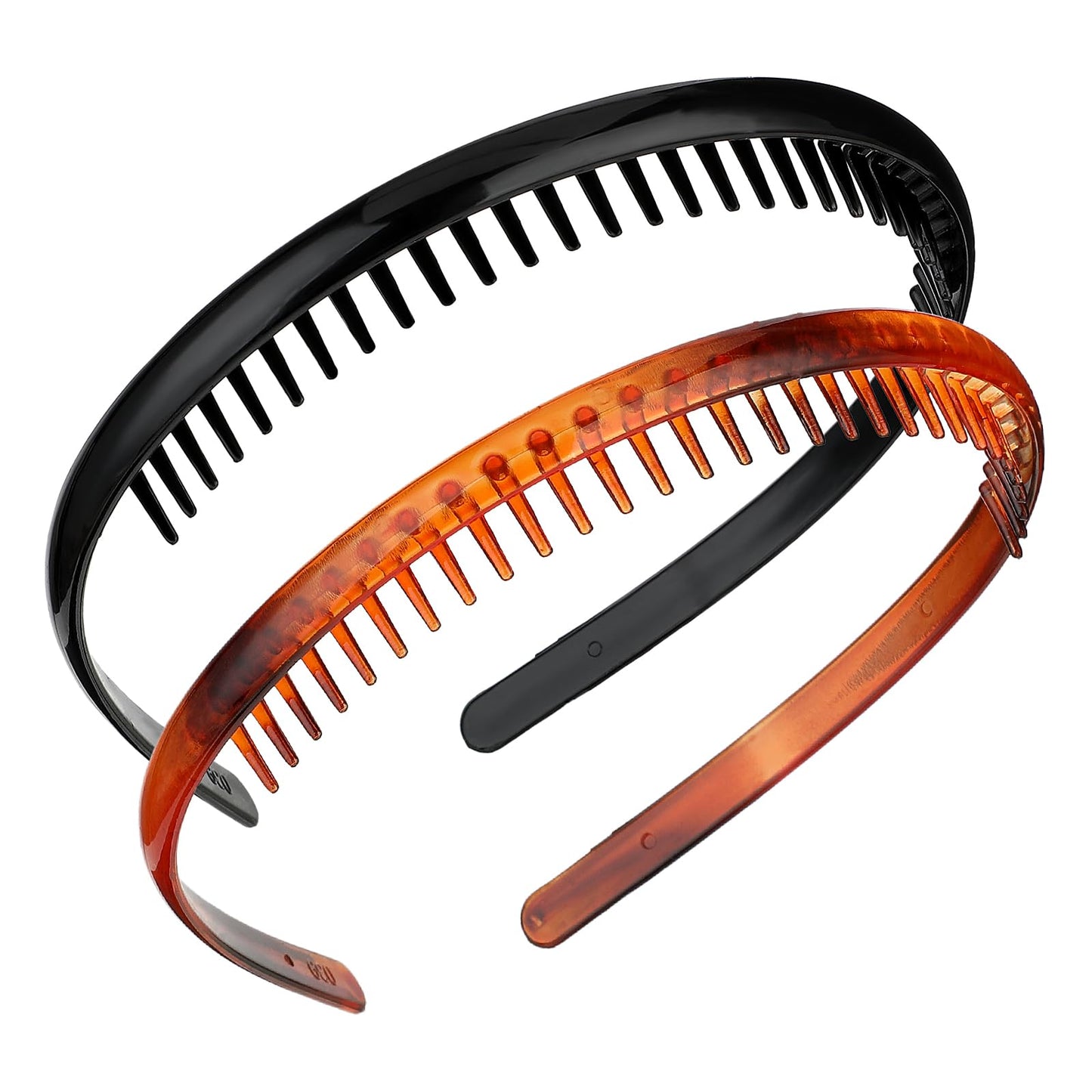 2 Pcs Plastic Tooth Hair Comb Headband Plain Headbands Hard Headbands Elastic Wavy Toothed Hair Bands Non-Slip DIY Hair Bands for Women Men Girls (Black, Brown)