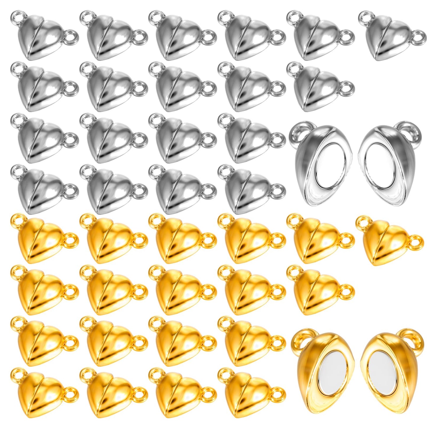 Sibba Jewellery Clasps Set Heart Shaped Clasps 40 Pairs Jewelry Extender Gold Silver Bracelet Clasps Closures Necklace Converters Breakaway Clasp Beading Accessories Reusable Chains for DIY Making