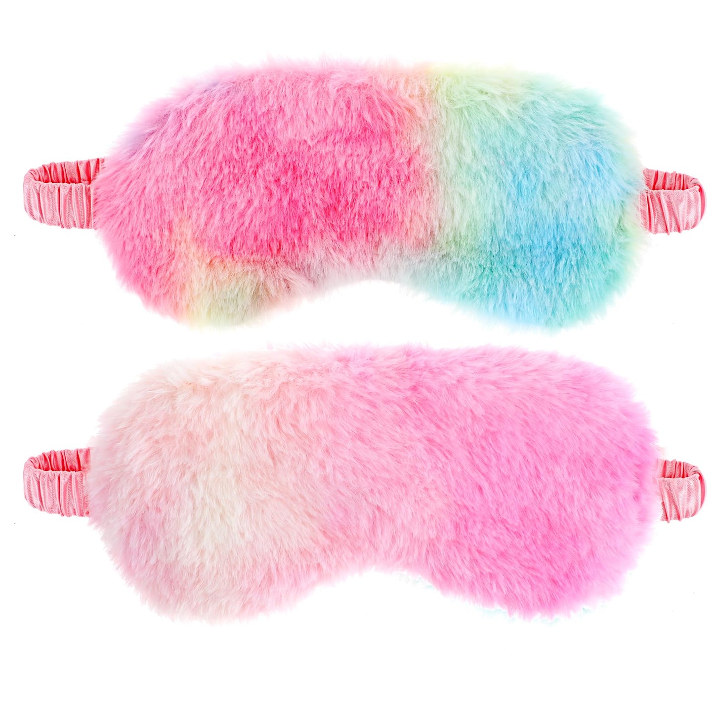 2 Pcs Plush Sleep Eye Mask Cute Soft Sleeping Blindfold Adjustable Furry Nap Eye Cover Night Comfortable Faux Fur Eyeshade for Plane Game Winter Men Women Gift(Gradient Pink, Colorful)