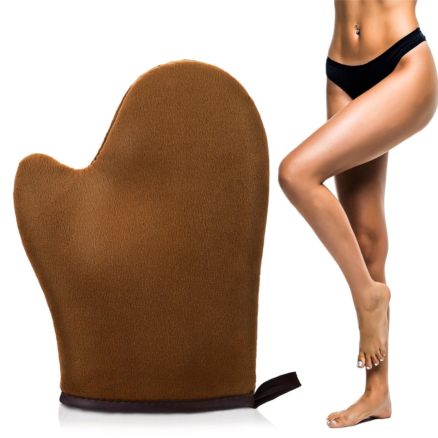 Self Tanning Mitt Applicator Ultra Soft Tanning Glove Self Tanner Mitt Applicator With Thumb Exfoliating Glove Washable and Reusable Mitt for Application of Self Tanning Mousse or Lotion (Brown)