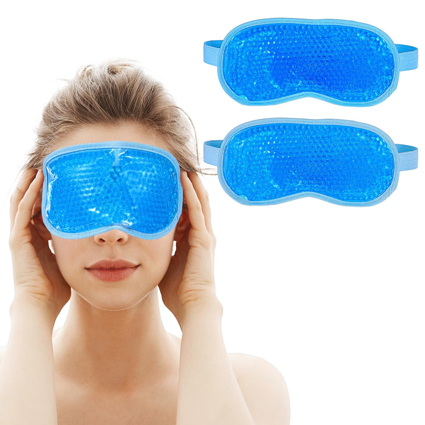 2 Pcs Cooling Eye Mask Cold Hot Gel Bead Mask Sleeping Eyes Cooling Pads Reusable Eye Ice Pack with Plush Backing Silky Gel Compress Eyemask for Dry Eyes Bags Dark Circles Post Convenient Storage