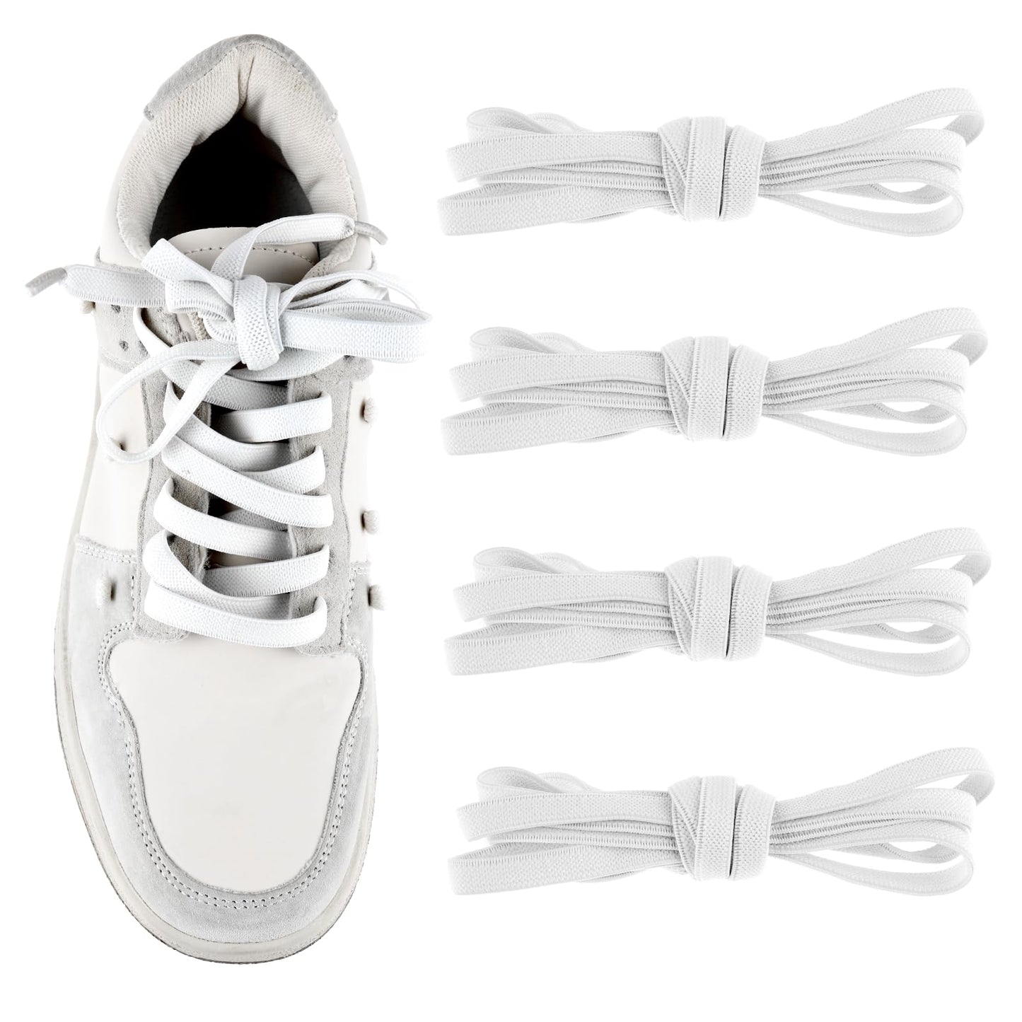 COMNICO Flat Elastic Shoe Lace for Adults Sneakers, 2 Pairs Wide Stretch Shoelaces Replacement Shoestrings for Sneaker Boots Casual Shoes