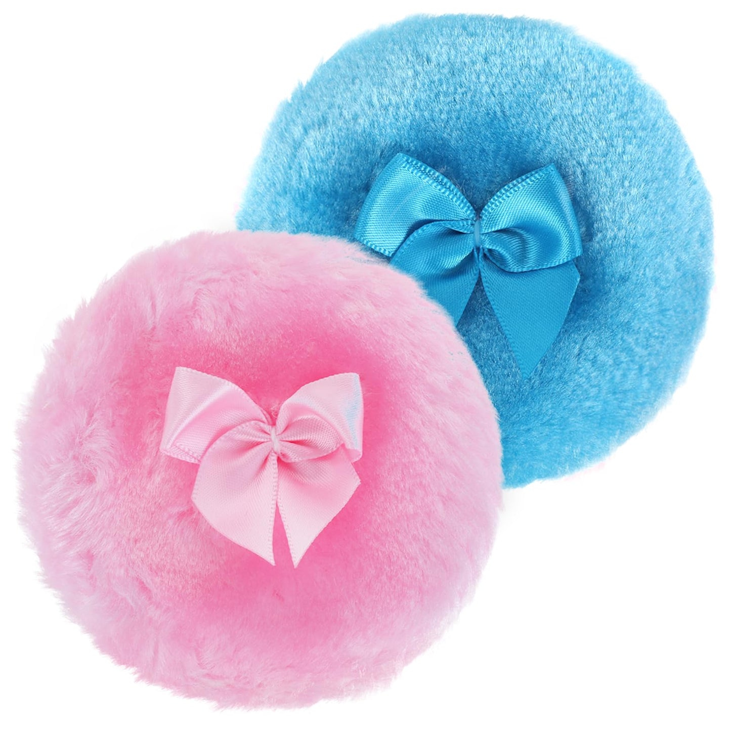 Sibba Large Fluffy Powder Puff, 4 Inch Ultra Soft Washable Reusable Velour Face Body Powder Puff Loose Powder Puffs Wet Dry Makeup Tool (Pink&Blue)