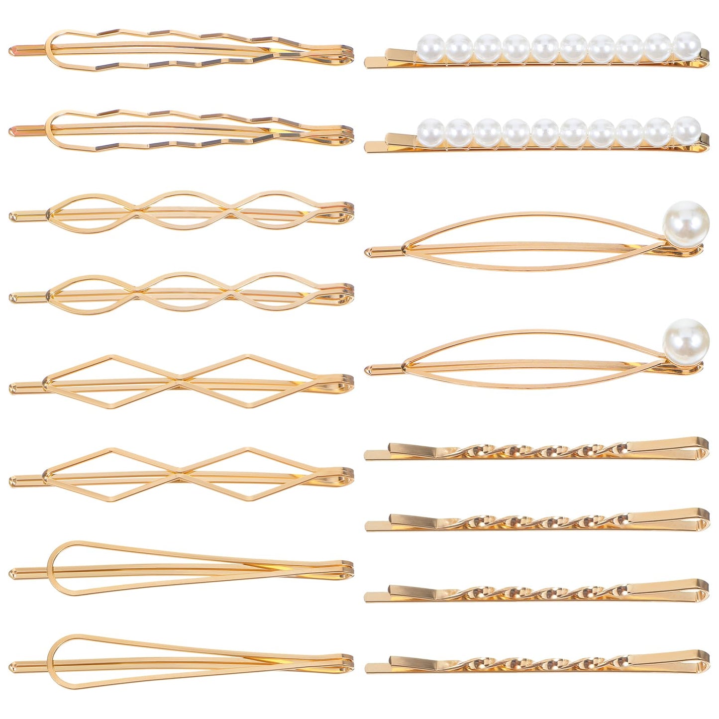 Wanmu 16Pcs Geometric Metal Hair Pins, Women Girls Preppy Pearls Hair Clips, Elegant Hair Barrettes, Bridal Gold Metal Bobby Pins, Minimalist Wedding Dainty Accessories