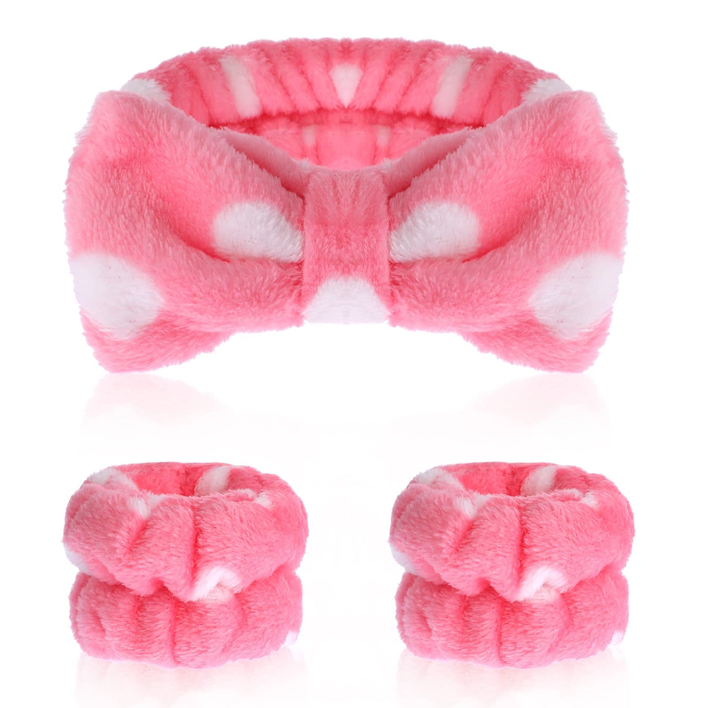 WLLHYF 3 Pieces Spa Headband Wrist Washband Scrunchies Cuffs for Washing Face Makeup Headband Facial Hairband Towel Wristbands Headband Face Wash Wristband for Women Girls (red)