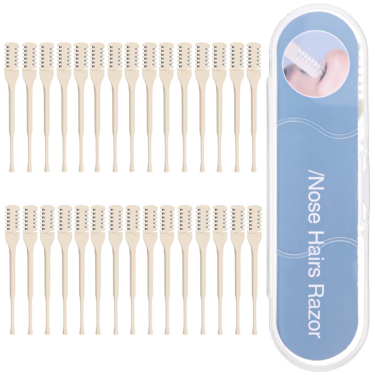 KFHENSOMR 30Pcs Manual Nose Hair Trimmer - Double Sided Nose Hairs Cleaner Rotating Nasal Hair Razor Cutter with Storage Box for Women and Men Portable Nostril Remover Tools