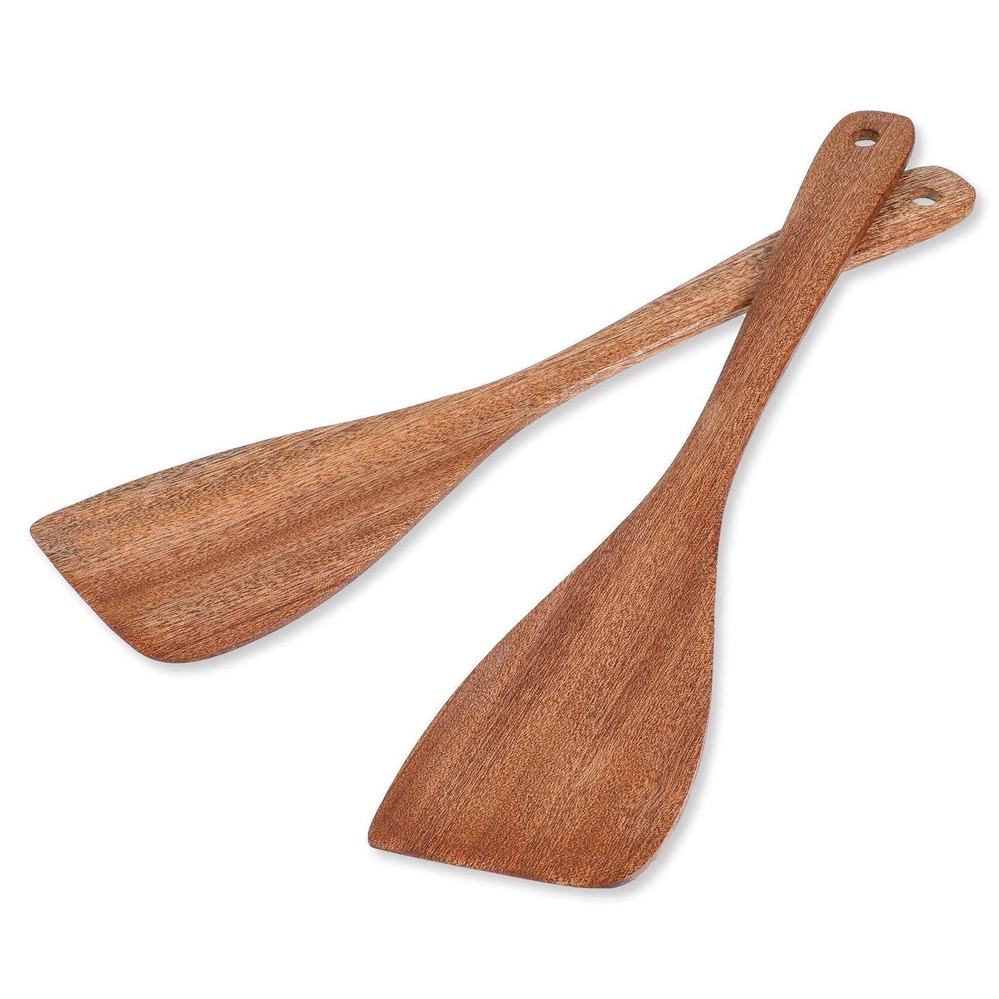Wanmu 2 Pcs Wooden Spatulas for Cooking, 12.8 Inches Flat Wooden Turner, Wooden Cooking Utensils, Anti-scratch Long Handle Flat Frying Spatula for Non Stick and Kitchen Cookware