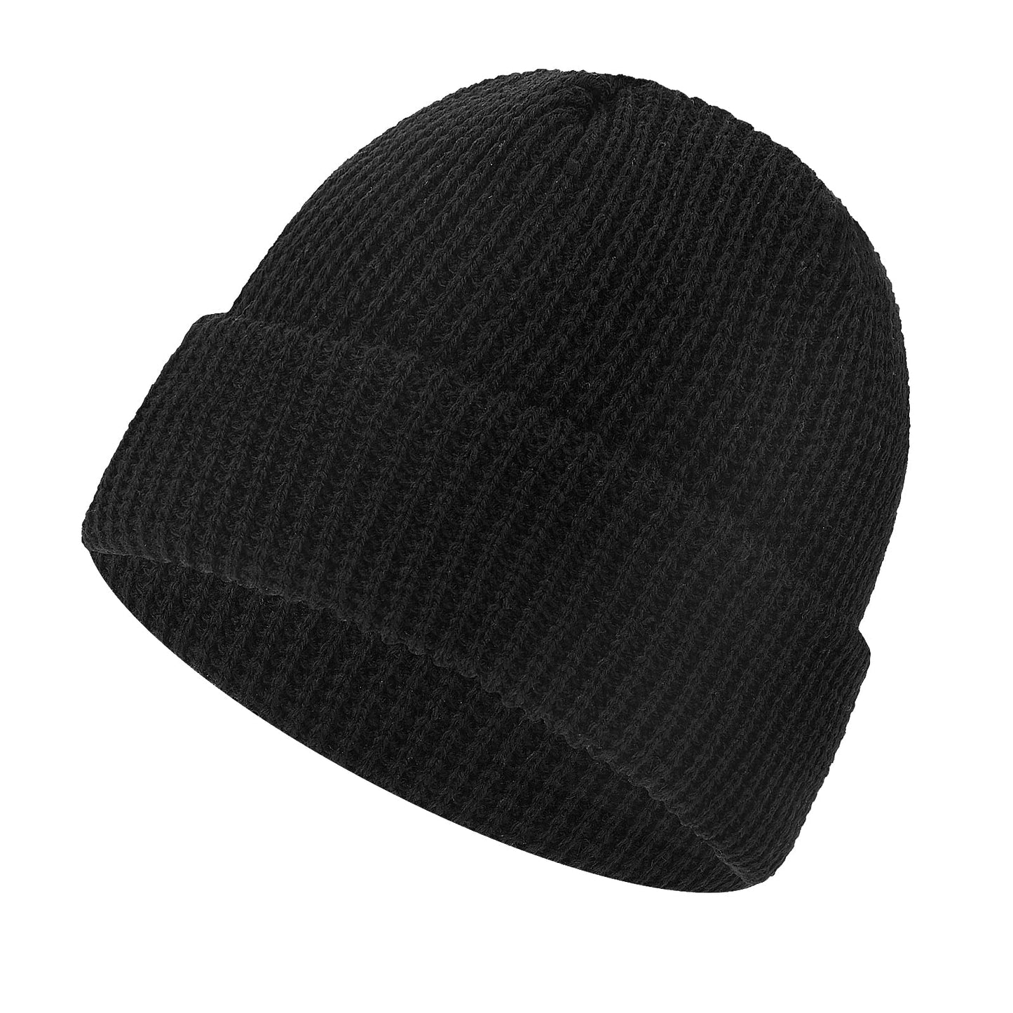 Sibba Unisex Beanie Hat Soft Lightweight Winter Knit Caps Cuffed Warm Windproof Skull Cap for Men Women Black