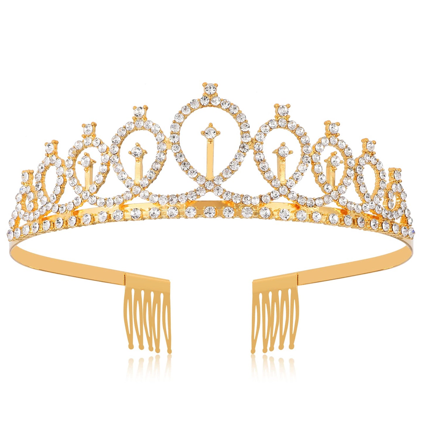 Sibba Tiaras Crown Princess Crystal Rhinestone Crown Bridal Wedding Headband Girls Queen Hair Accessories Women Ladies Gifts Decoration Birthday Prom Holiday Valentine Costume Party Celebration (Gold)