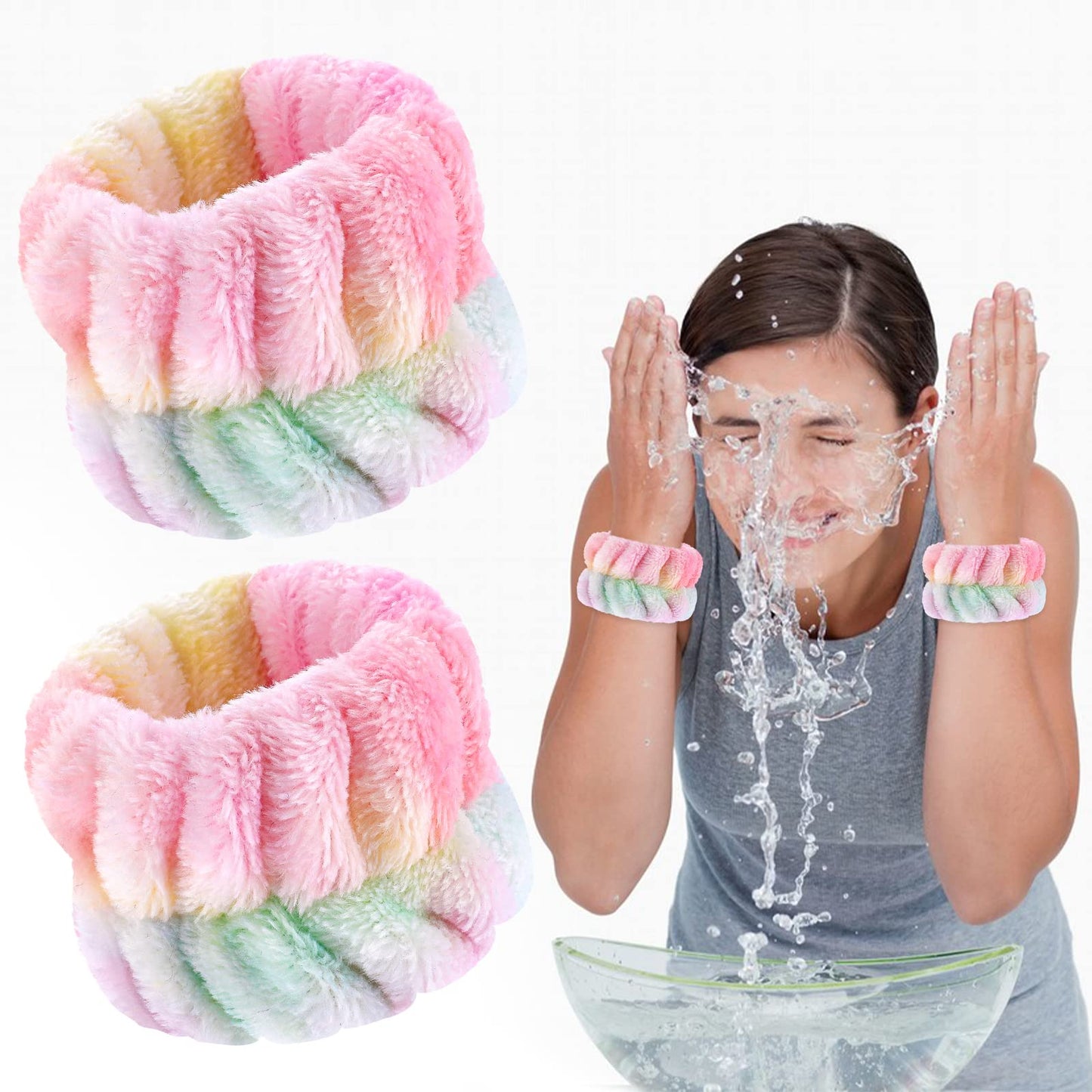 Sibba 2 Pieces Women's Microfiber Wrist Wash Bands, Absorbent Wristbands Wrist Sweatband for Girls Prevent Water from Spilling Down Your Arms (Colorful)