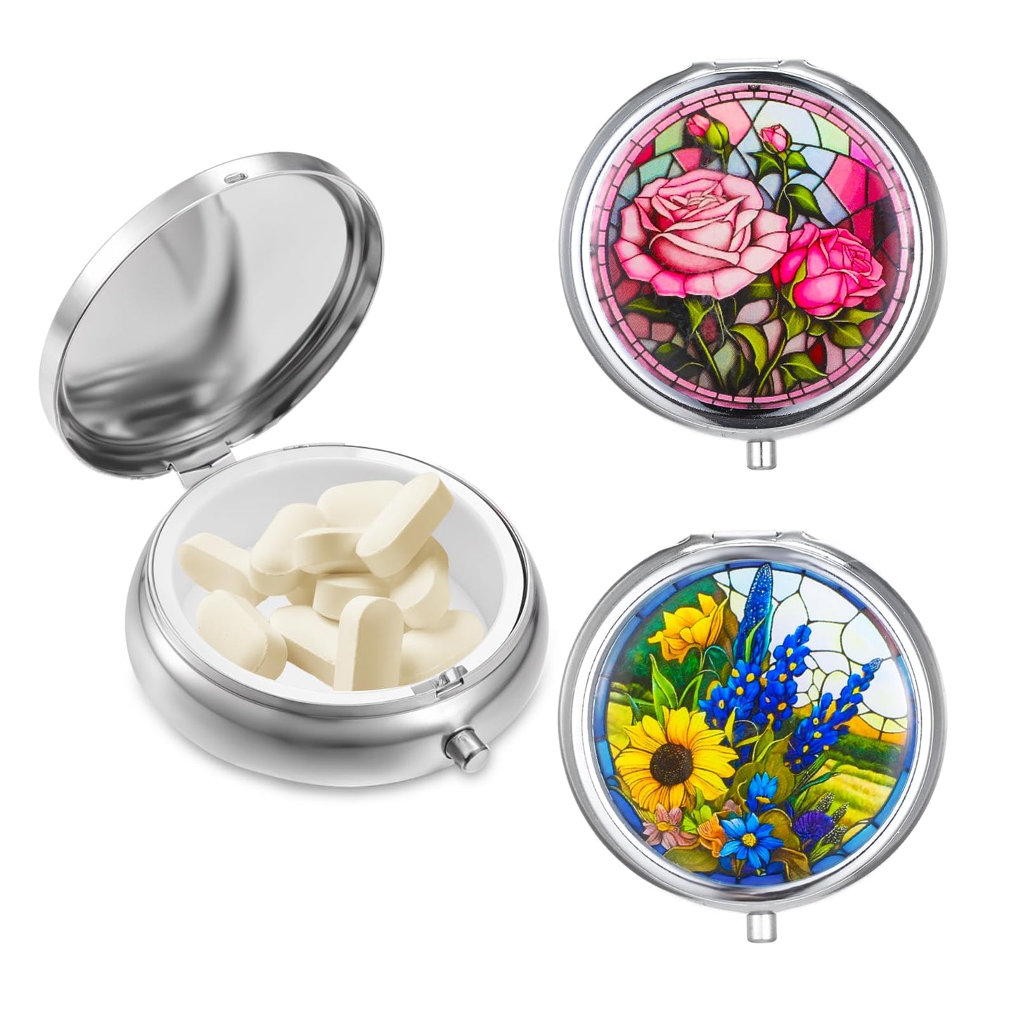Wanmu 2Pcs Pill Box, Elegant Small Pill Case for Women, No Compartment Small Medicine Pill Holder for Pocket or Purse, Travel Pill Organizer to Hold Vitamins, Medication, Fish Oil and Supplements