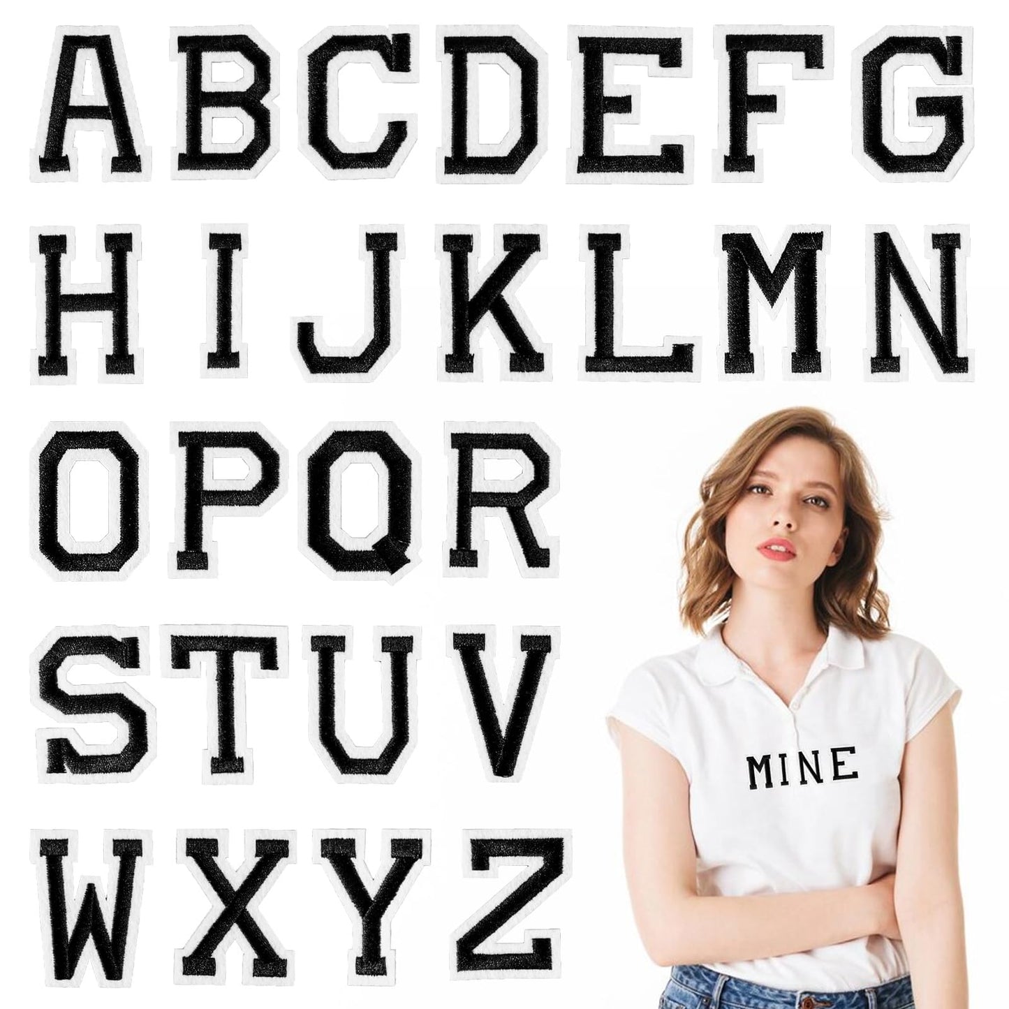 26Pcs Iron on Letters for Clothing, 2 Inch Iron on Vinyl Letters, Heat Transfer Letters A-Z Iron on Alphabet Sticker for Fabric Clothing T-Shirt DIY Craft, Black