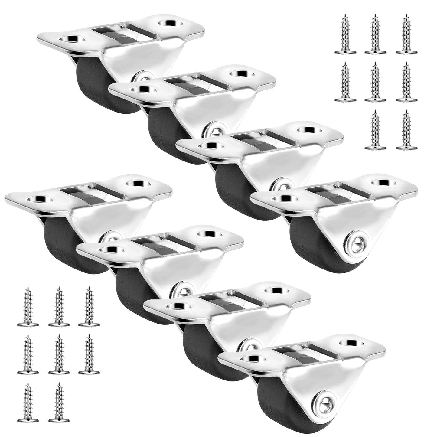 Dimeho 8 Pcs Mini Caster Wheels Little Rubber Rolling Wheels Low Profile Swivel Casters 0.5Inch Self Adhesive Single Direction Tiny Wheels Metal Fixed Plate for Small Appliances Furniture DIY Project