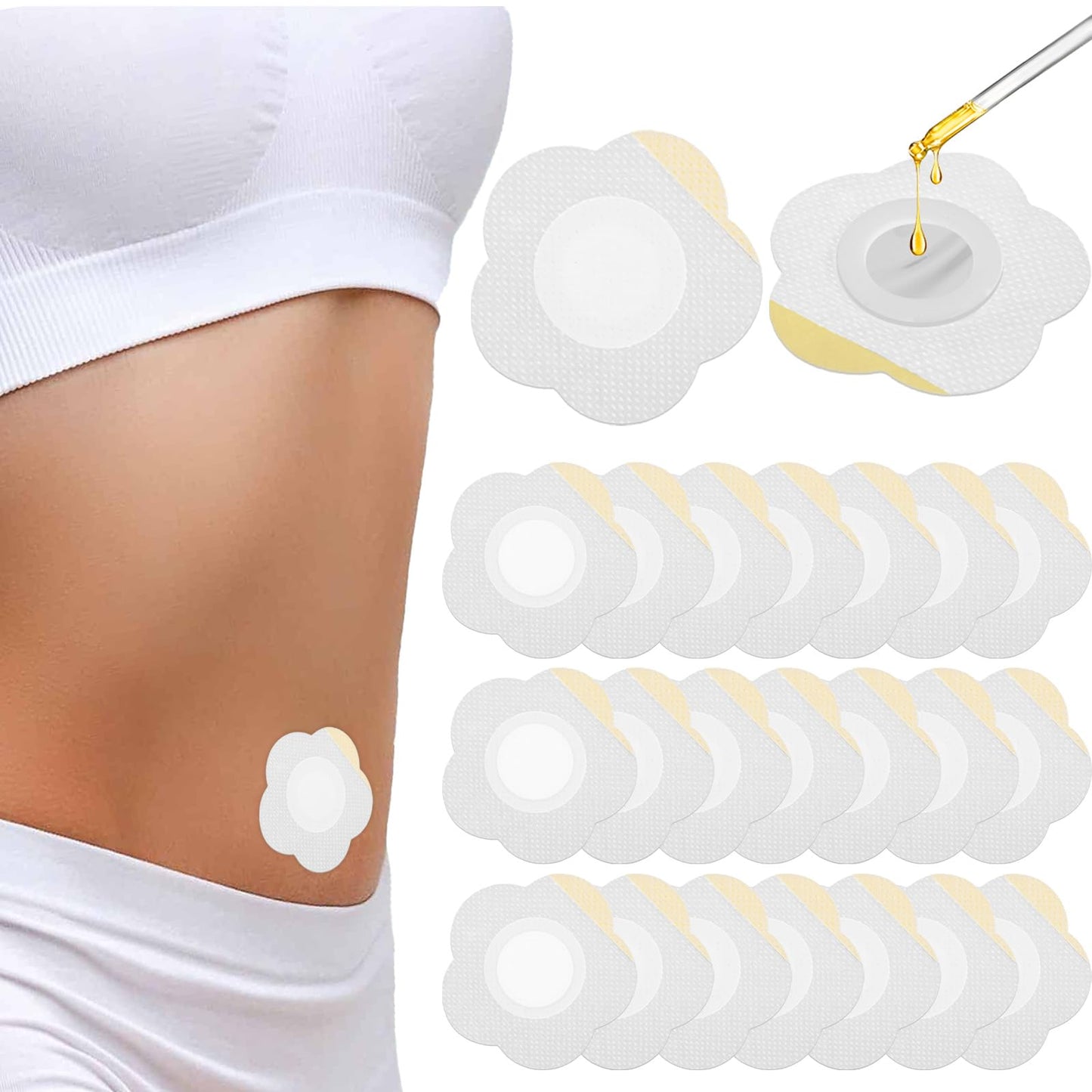 YBEATY Pack of 30 Castor Oil Patches Pack Castor Oil Pack Wrap, Self-Adhesive Castor Oil Pads Castor Oil Pack Wrap for the Belly Button Spunlace Castor Oil Compresses (Oil Not Included)