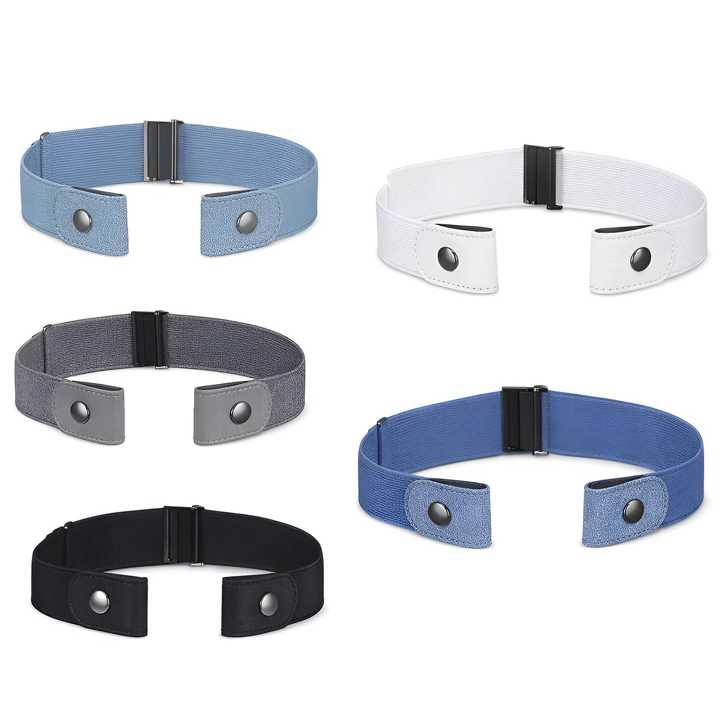 Qianyu Pack of 5 Stretch Belt without Buckle Invisible Elastic Waist Belt without Buckle Adjustable Waist Shaper for Women Men Jeans Trousers Dresses