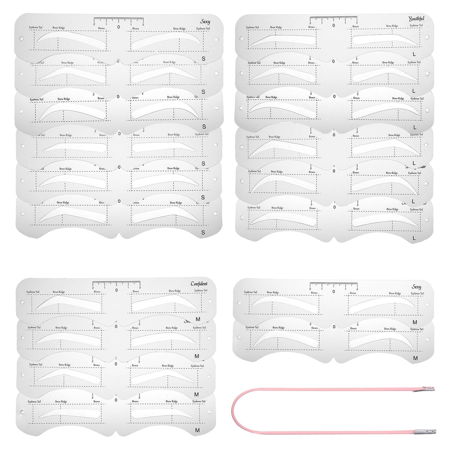 Ptwola 18 Pieces Eyebrow Stencil Plastic Eyebrow Mold Soft Eyebrows Template with Elastic Band Reusable Eyebrows Stencils 3 Sizes Assist Makeup Tools for Beginners