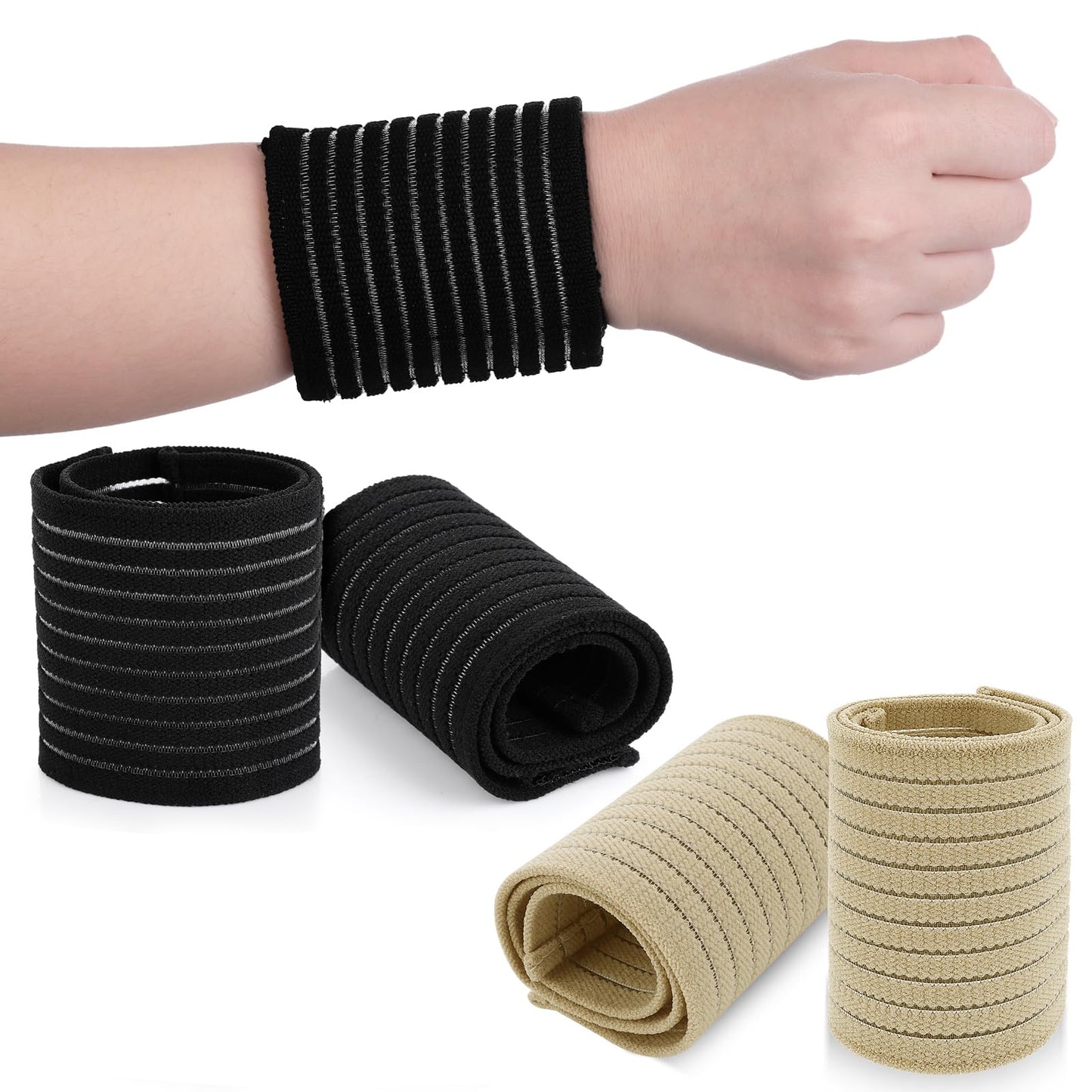 Sibba Wrist Brace Wraps 4 PCS Carpal Tunnel Support Straps Compression Sleeve Weightlifting Work Wristbands Gym Wrap Band Forearm Sweatband Tennis Sprained Sports Bowling Golf Right Hand Strap