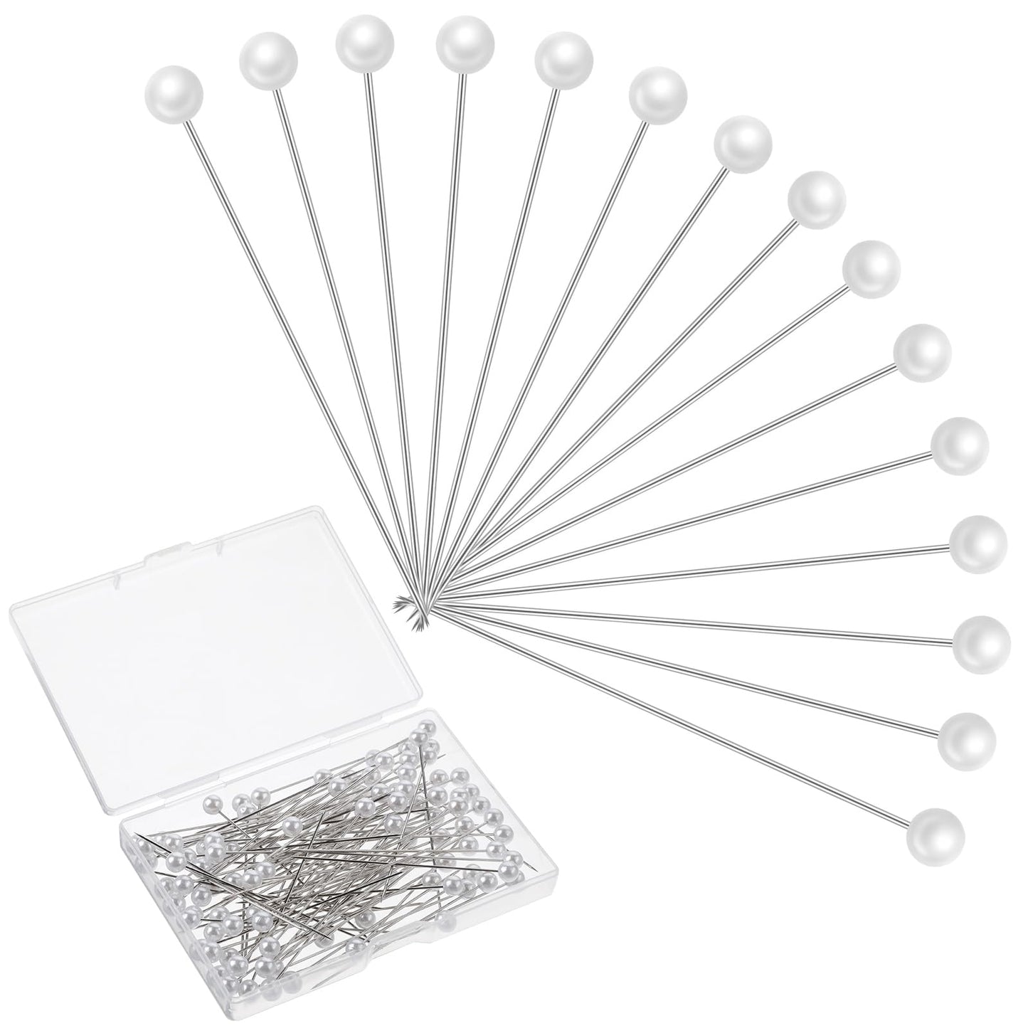 100 Pcs Corsage Boutonniere Pins, Round Pearl Head Pins Straight Pins Sewing Pins Wedding Bouquet Pins for Wedding Jewelry Flower DIY Decoration Quilting and Craft - White