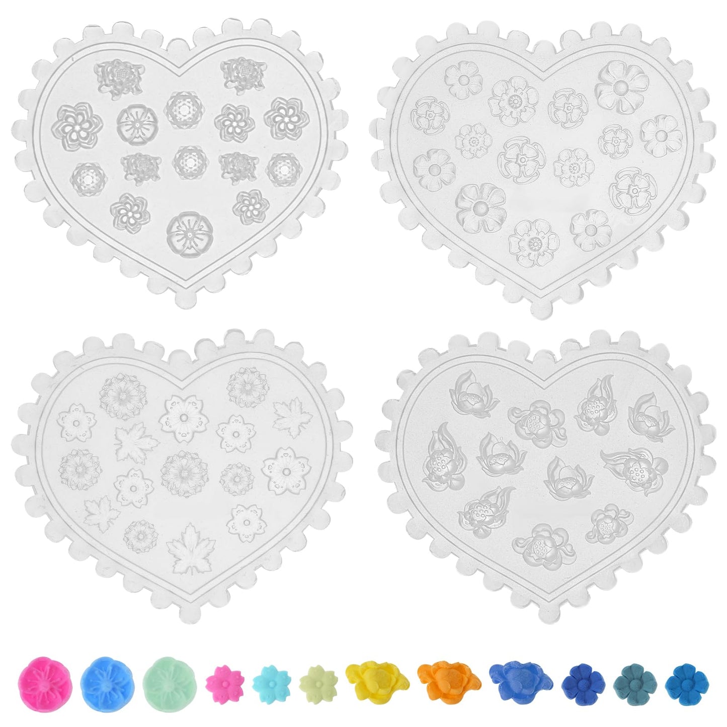 COMNICO Flower Polymer Clay Molds, 4 Pcs Small Flower Petal Press Clay Cutters Silicone Clay Molds for Jewelry Making Earrings Birthday Cake Decoration
