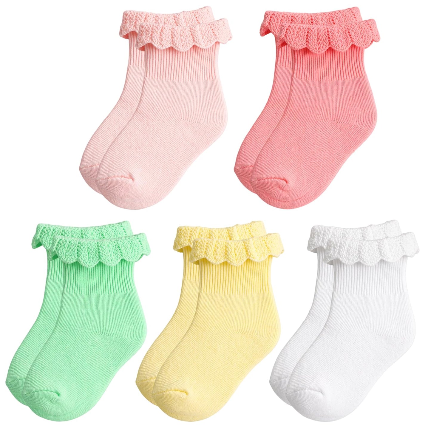 Gjinxi 5 Pairs Infant Ruffle Lace Socks Baby Girl Non-Slip Cute