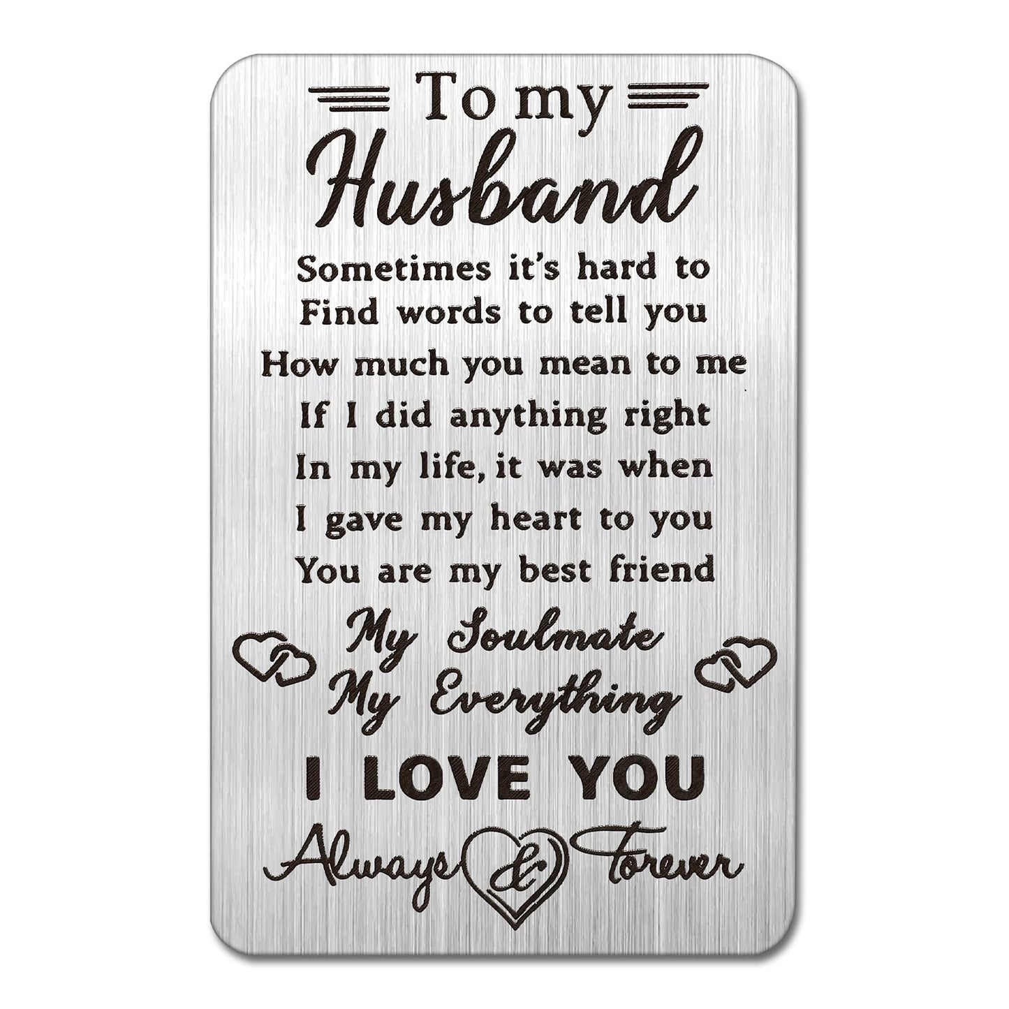 Wanmu To My Husband Wallet Card, Husband Anniversary Gifts Card Unique Valentines Day Gifts, Romantic Birthday Gifts For Him, Long Distance Sentimental Stainless Steel Card for Mens Stocking Stuffers