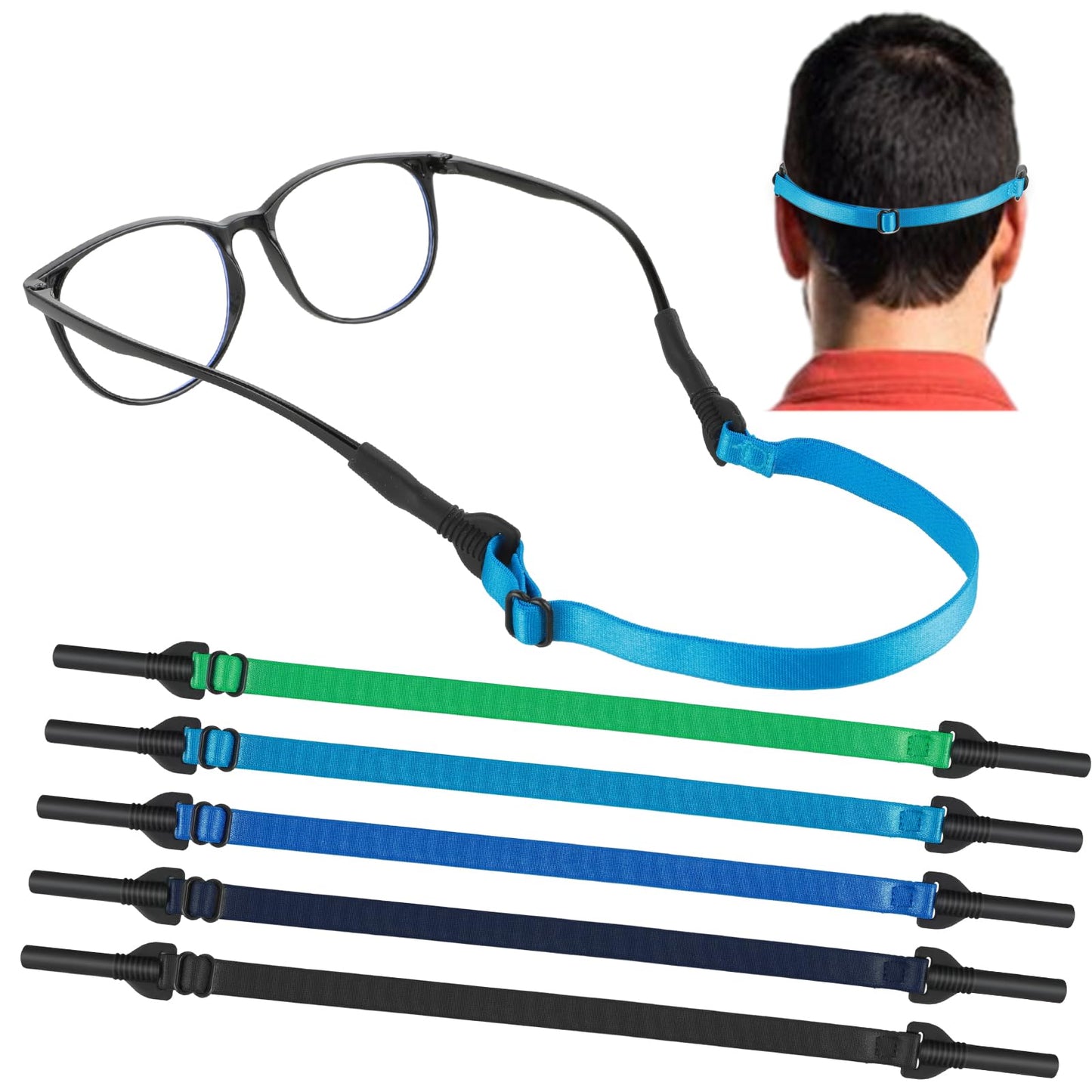 5Pcs Adjustable Glasses Strap, Non-slip Elastic Sports Glasses Straps, Universal Eyewear Retainer Glasse Strap for Men's Glasses Straps, Kids' Glasses Straps, Women's Glasses Straps, Sunglasses Straps