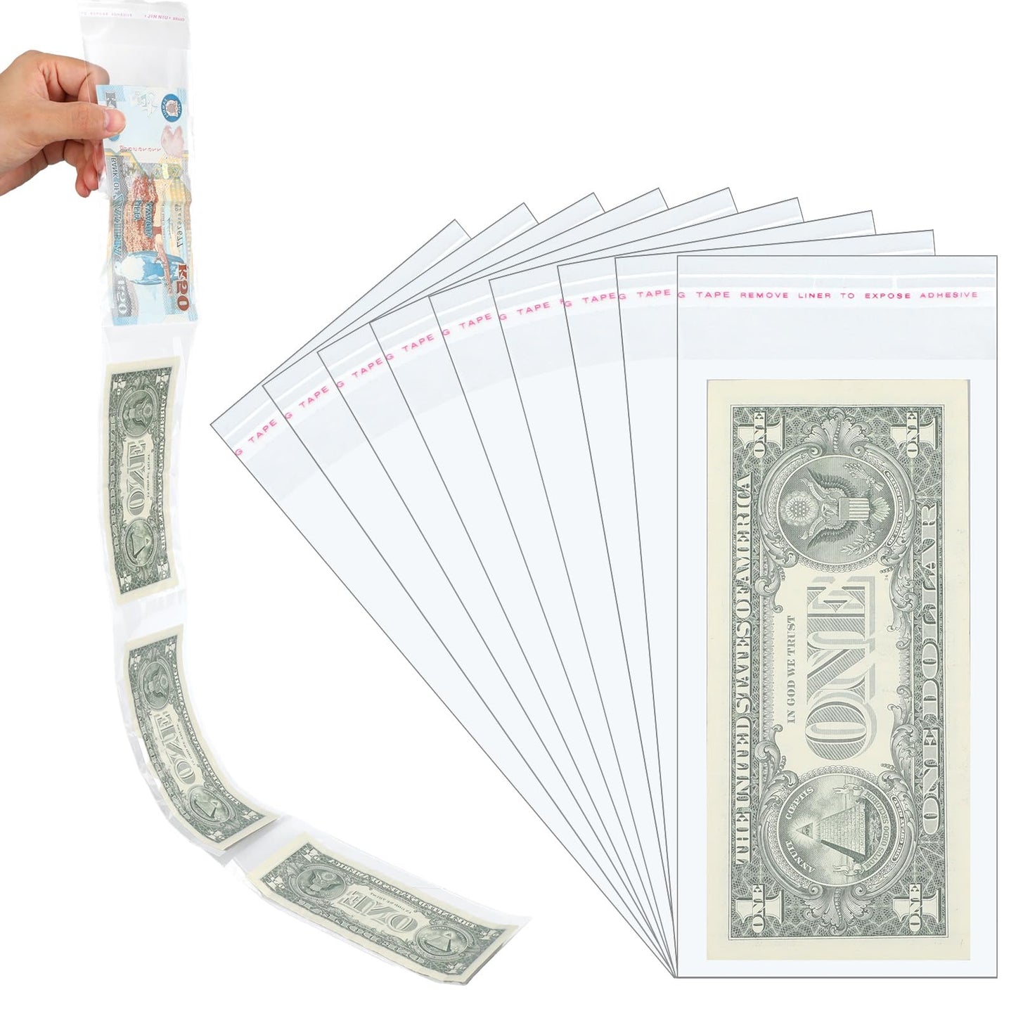 ElevateTech Cake Money Box Transparent Bag, 300 Pcs Self Sealing Money Bags Resealable Clear Plastic Currency Sleeves Surprise Gift Bags for Birthday Wedding Party Supplies