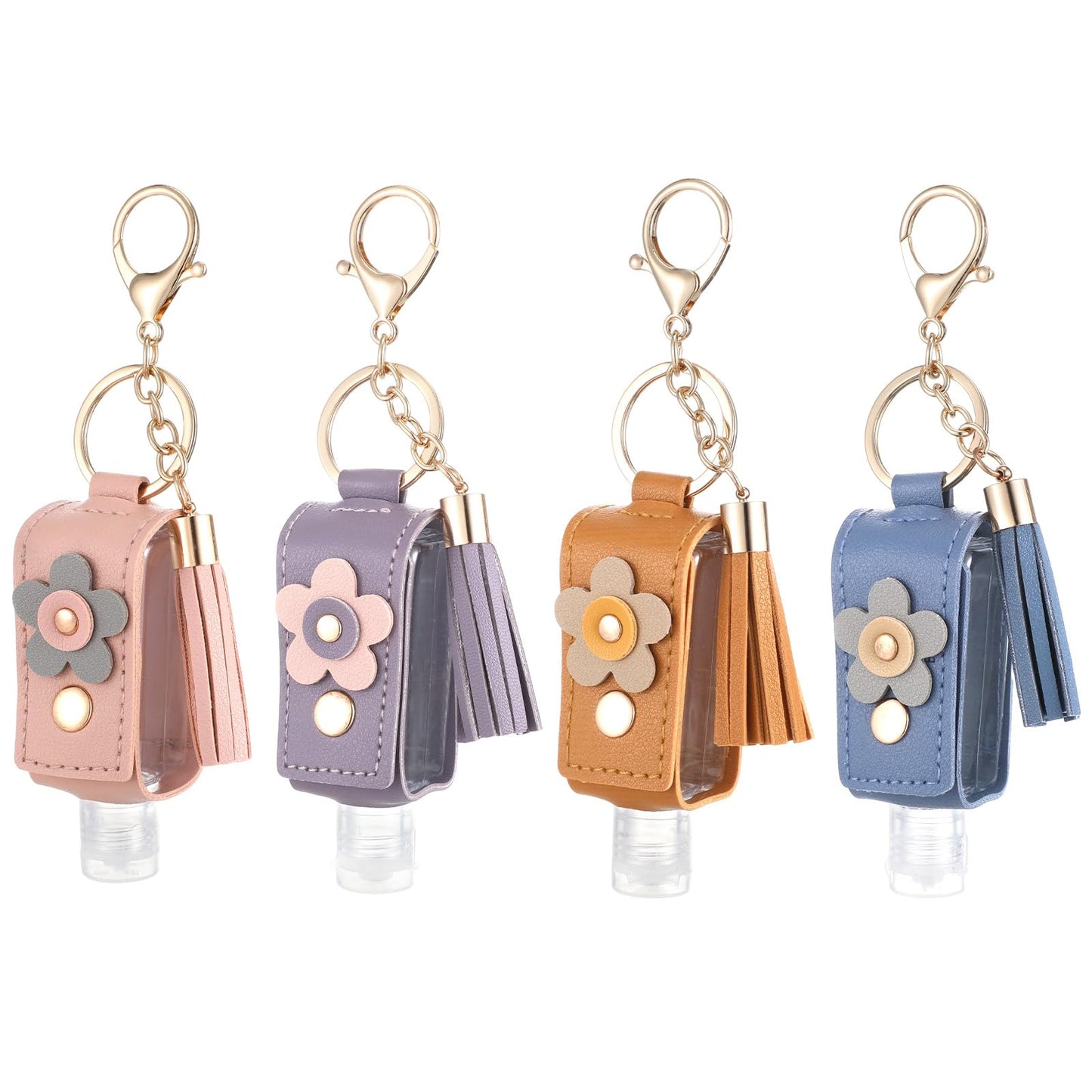 YBEATY 4 Pcs Portable Handwashing Fluid Keychain 30ml Refillable Leather Hand Handwashing Fluid Mini Case Holder Keychain Travel Size for Toiletry Lotion Liquid Soap Shampoo