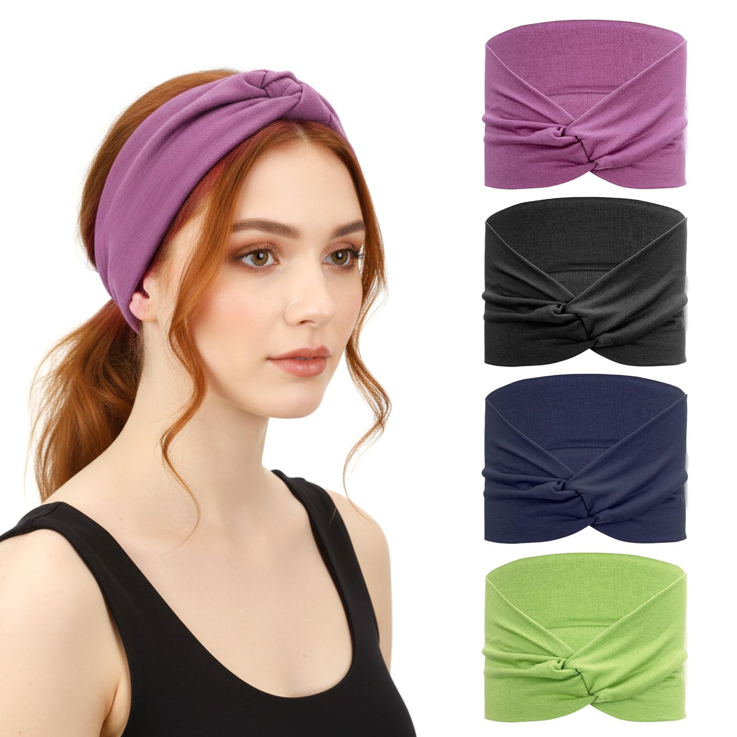 QFGasre 4Pcs Extra Wide Headbands for Women Stretchy Wraps Head Bands Hair Accessories Headwraps Non-Slip Boho Headbands Styling 4 Colors :9.45 × 5.31 In