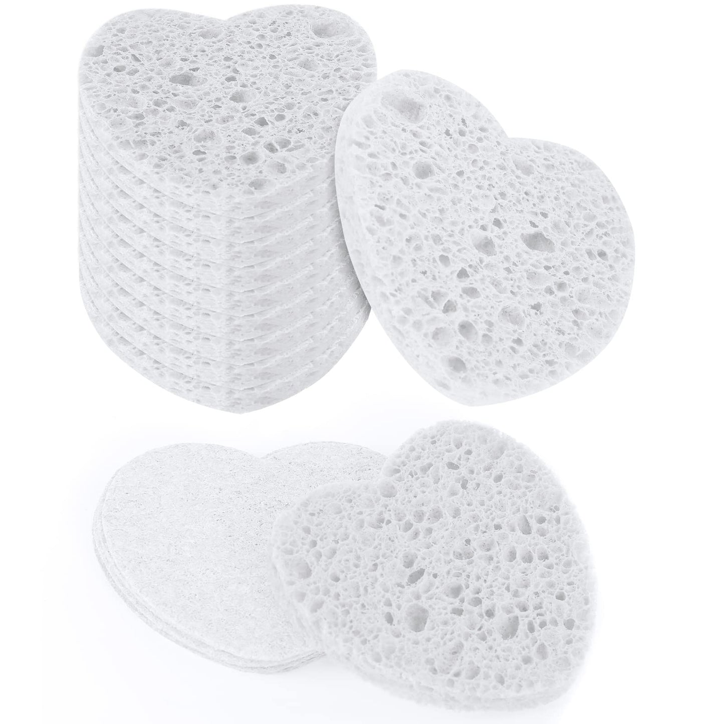 Sibba Compressed Facial Sponges, 10Pcs Heart Cellulose Facial Sponges, Face Exfoliator Cleansing Sponge, Natural Cosmetic Spa Sponges for Facial Cleansing, Massage, Pore Exfoliating, Mask, Makeup