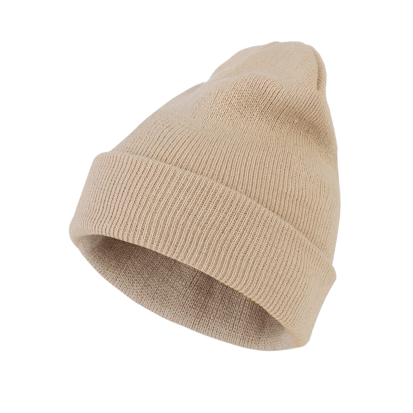 Sibba Unisex Winter Beanie Hat Soft Lightweight Winter Knit Cuffed Caps Fisherman Beanie Warm Windproof Skull Cap for Men and Women, Beige