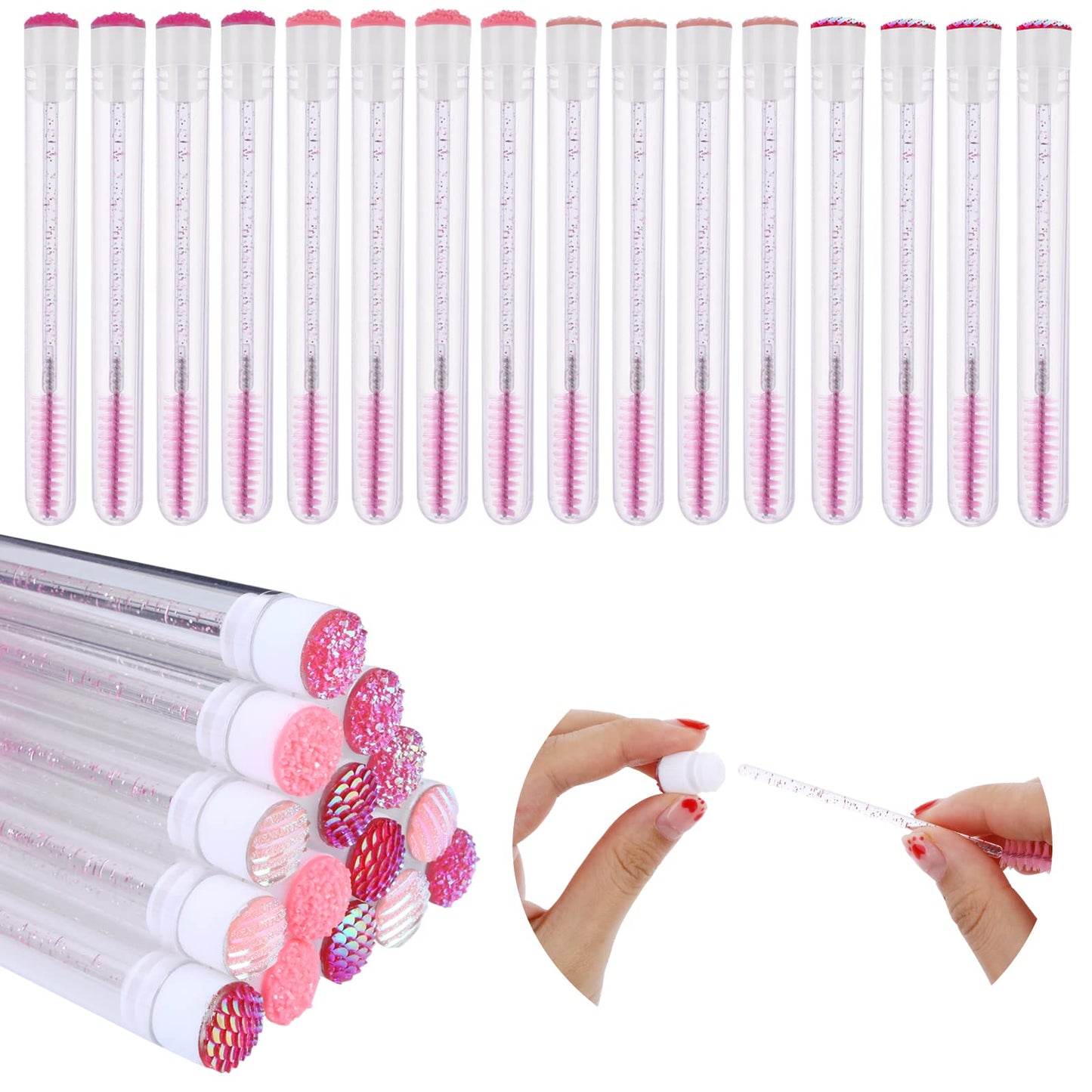 WLLHYF 32 Pieces Disposable Mascara Brushes Tubes Set,16 Pieces Disposable Lash Spoolies Makeup Brush 16 Pieces Empty Eyelash Brush Tubes for Women Girls Makeup Brush Eyelash Extension Kit